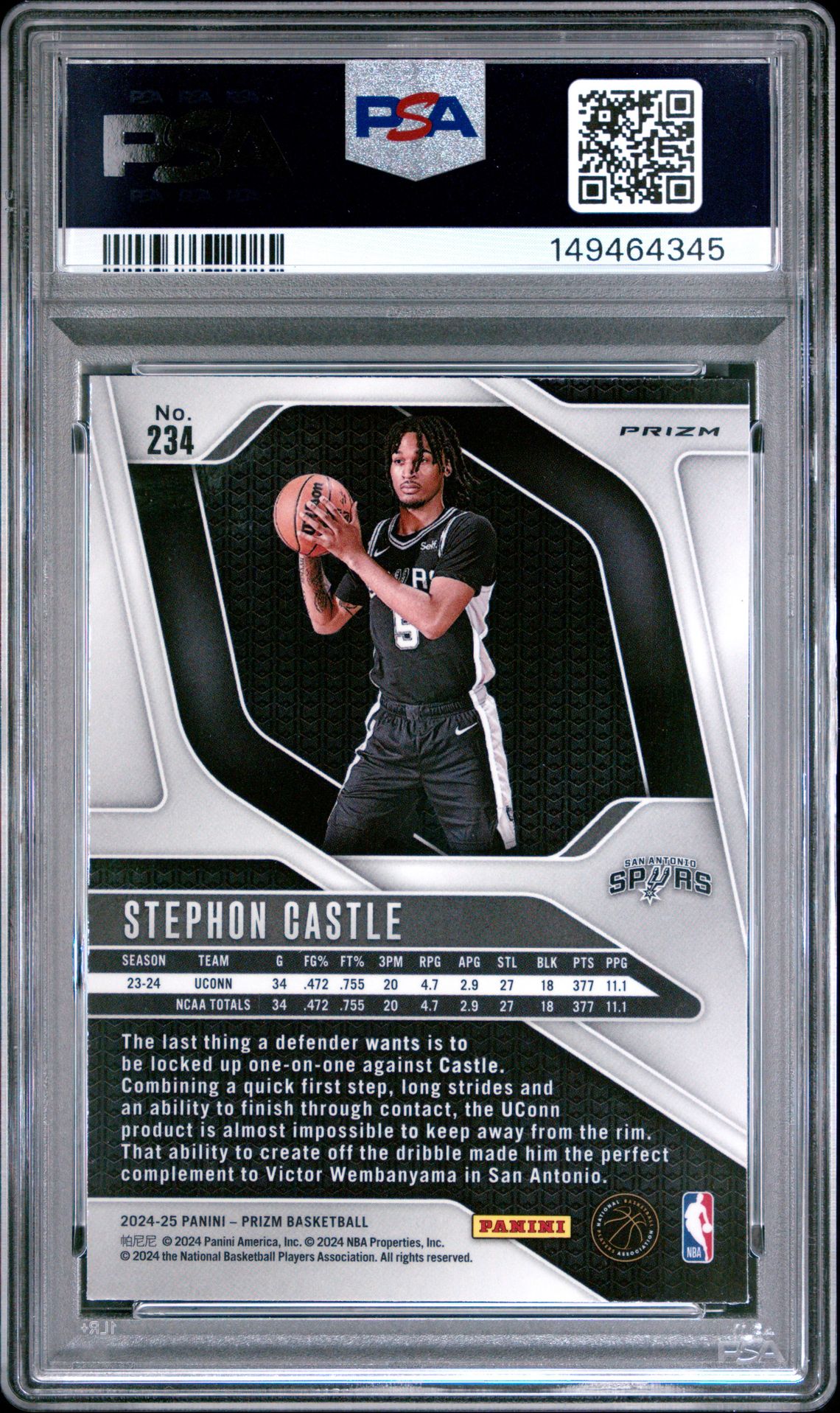 2024 Panini Prizm Stephon Castle #234 (China Variation) Mint 9 back