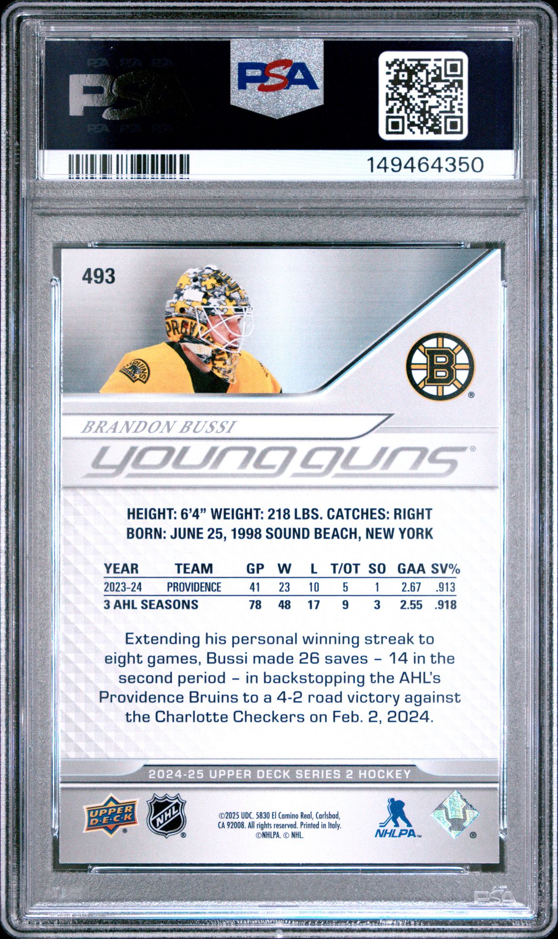 2024 Upper Deck Brandon Bussi #493 Mint 9 back
