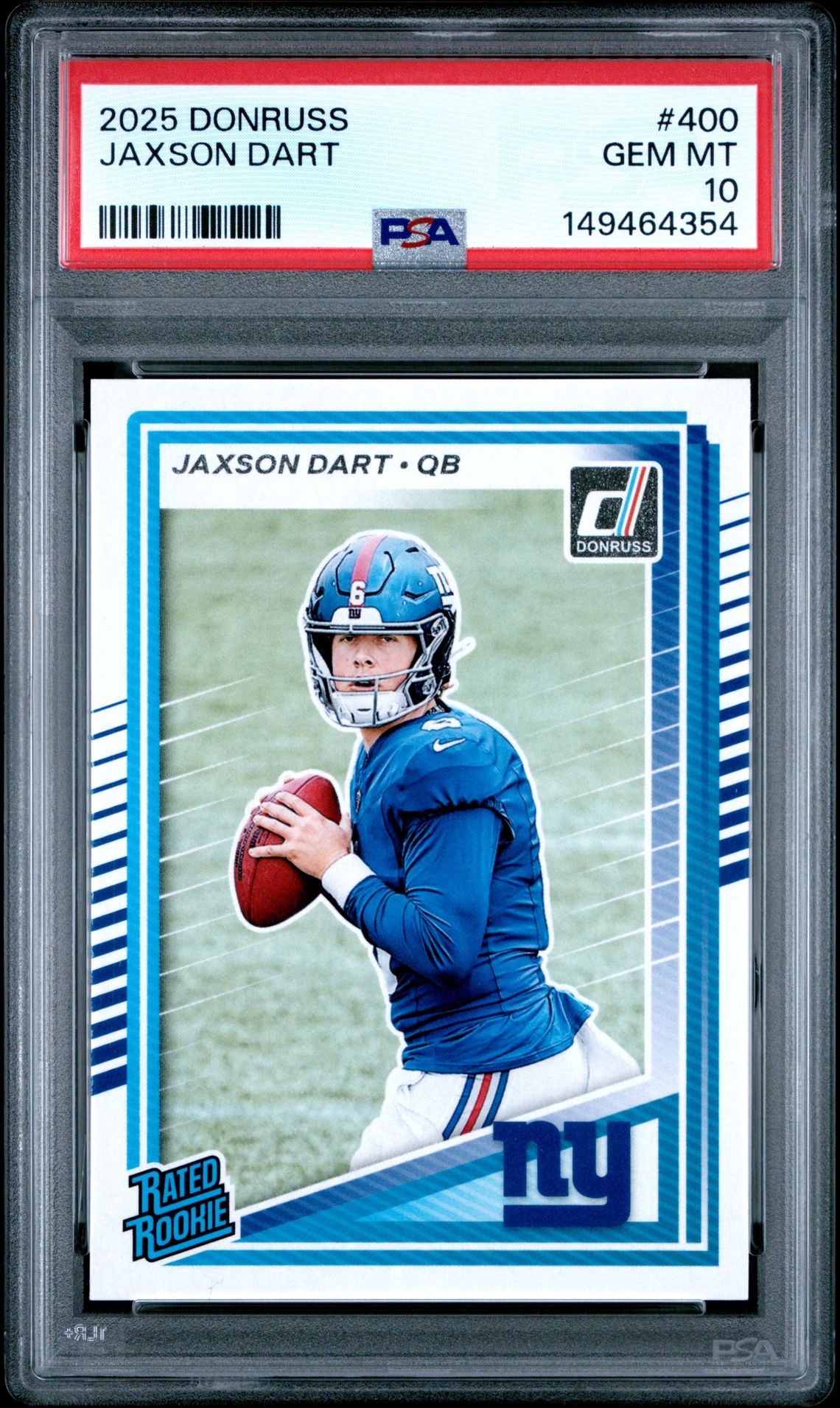 2025 Panini Donruss Jaxson Dart #400 Gem Mt 10 front view - PSA graded GEM MT 10