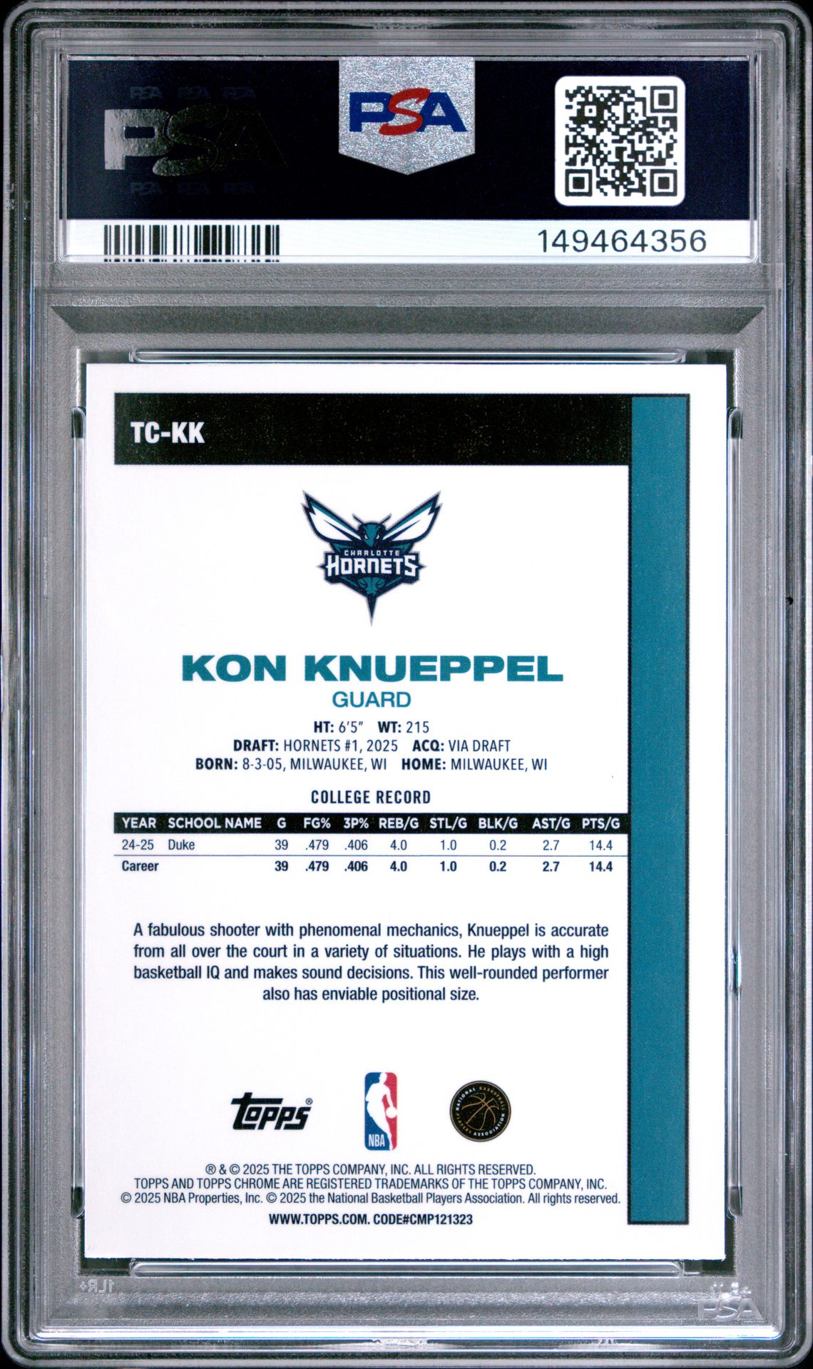 2025 Topps Silver Pack 1980-81 Topps Chrome Basketball Kon Knueppel #Tc-Kk (Aqua) Nm-Mt 8 back