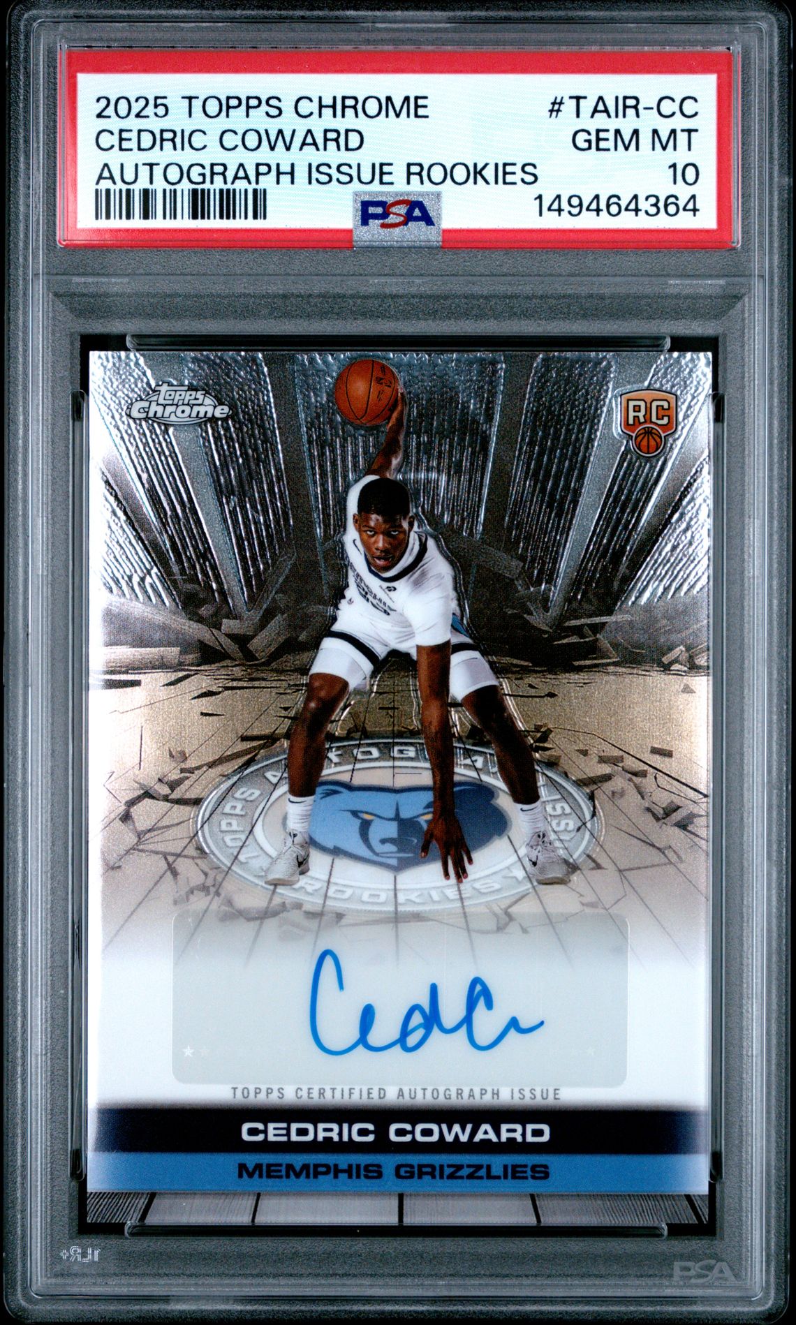 2025 Topps Chrome Autograph Issue Rookies Cedric Coward #Tair-Cc Gem Mt 10 front view - PSA graded GEM MT 10
