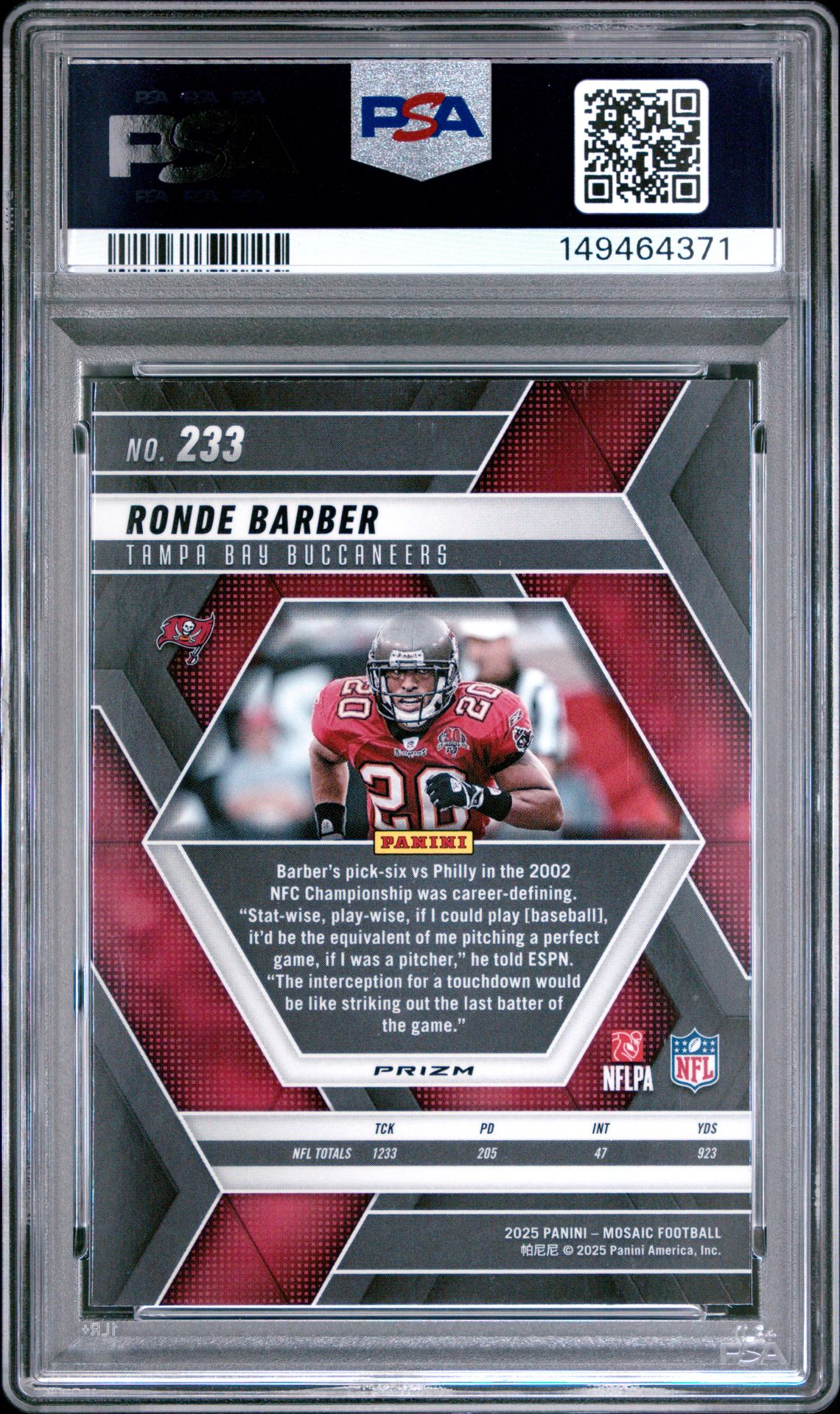2025 Panini Mosaic Ronde Barber #233 (Genesis) Gem Mt 10 back view - PSA certificate #149464371
