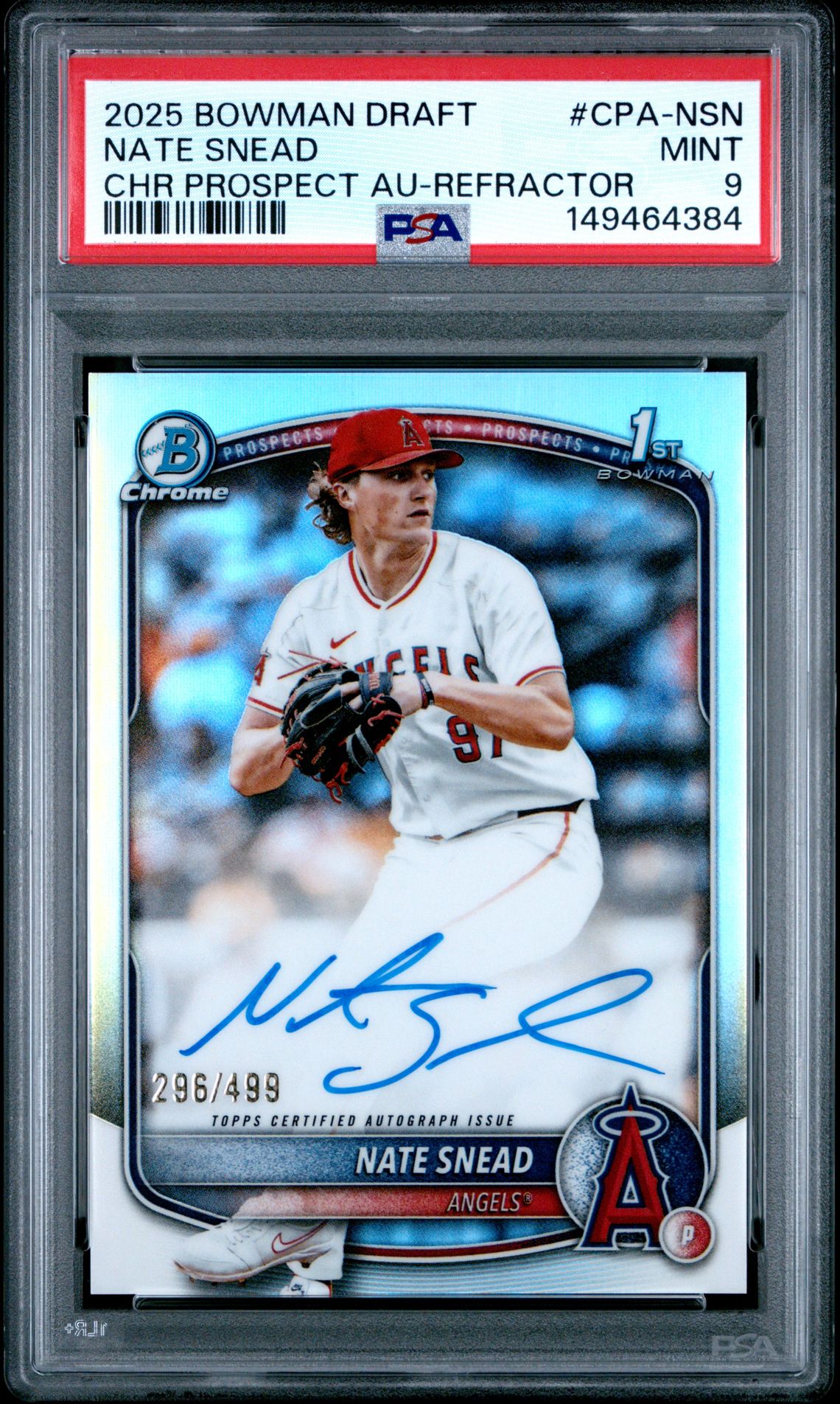 2025 Bowman Draft Chrome Prospect Autographs Nate Snead #Cpa-Nsn (Chr Prospect Au-Refractor) Mint 9 front