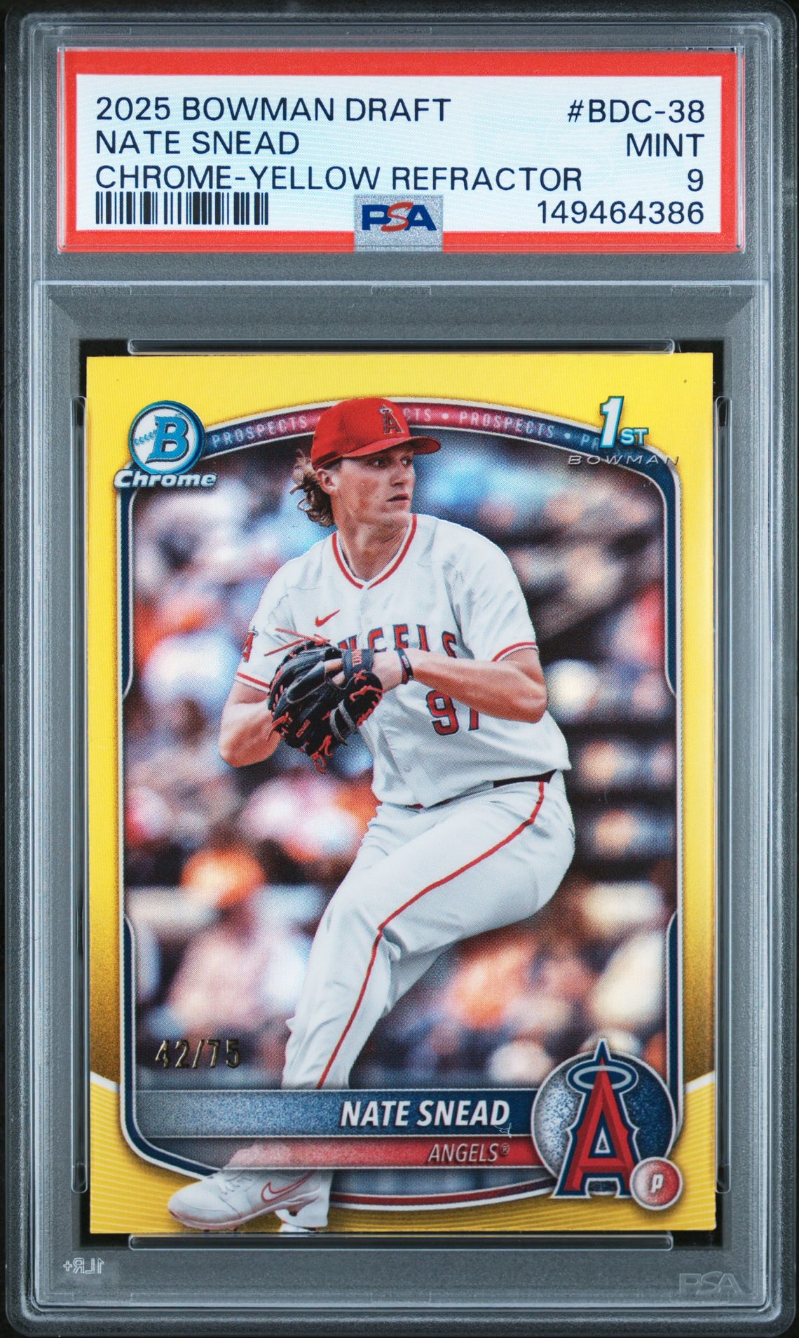 2025 Bowman Draft Nate Snead #Bdc-38 (Chrome-Yellow Refractor) Mint 9 front