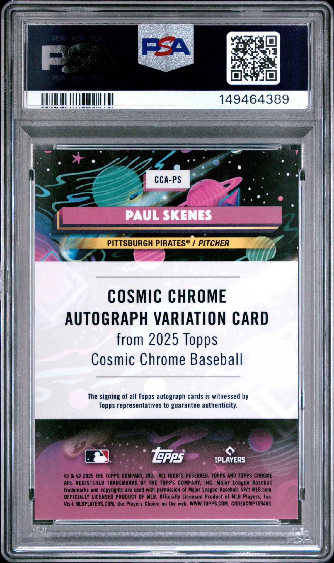 2025 Topps Cosmic Chrome Cosmic Chrome Autographs Paul Skenes #Ps Mint 9 back
