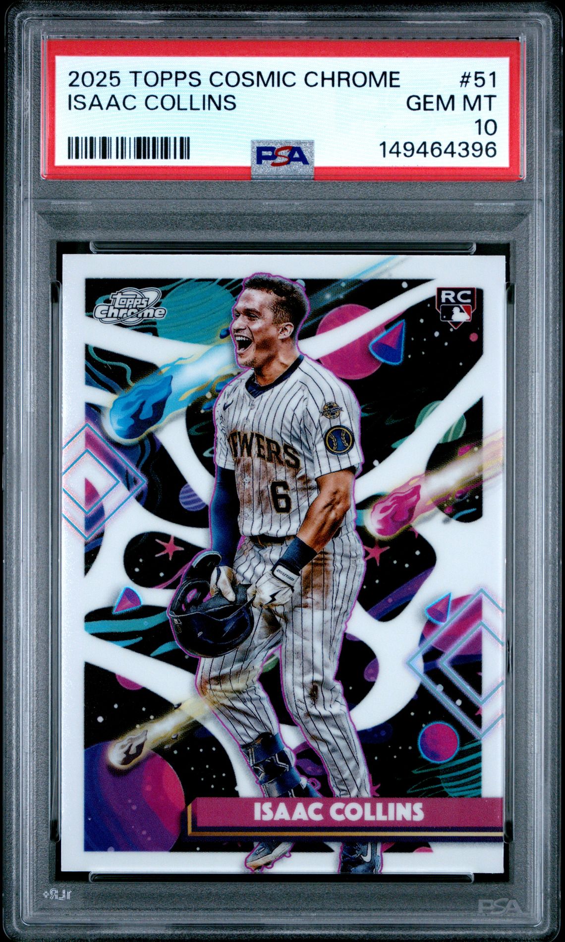 2025 Topps Cosmic Chrome Isaac Collins #51 Gem Mt 10 front view - PSA graded GEM MT 10