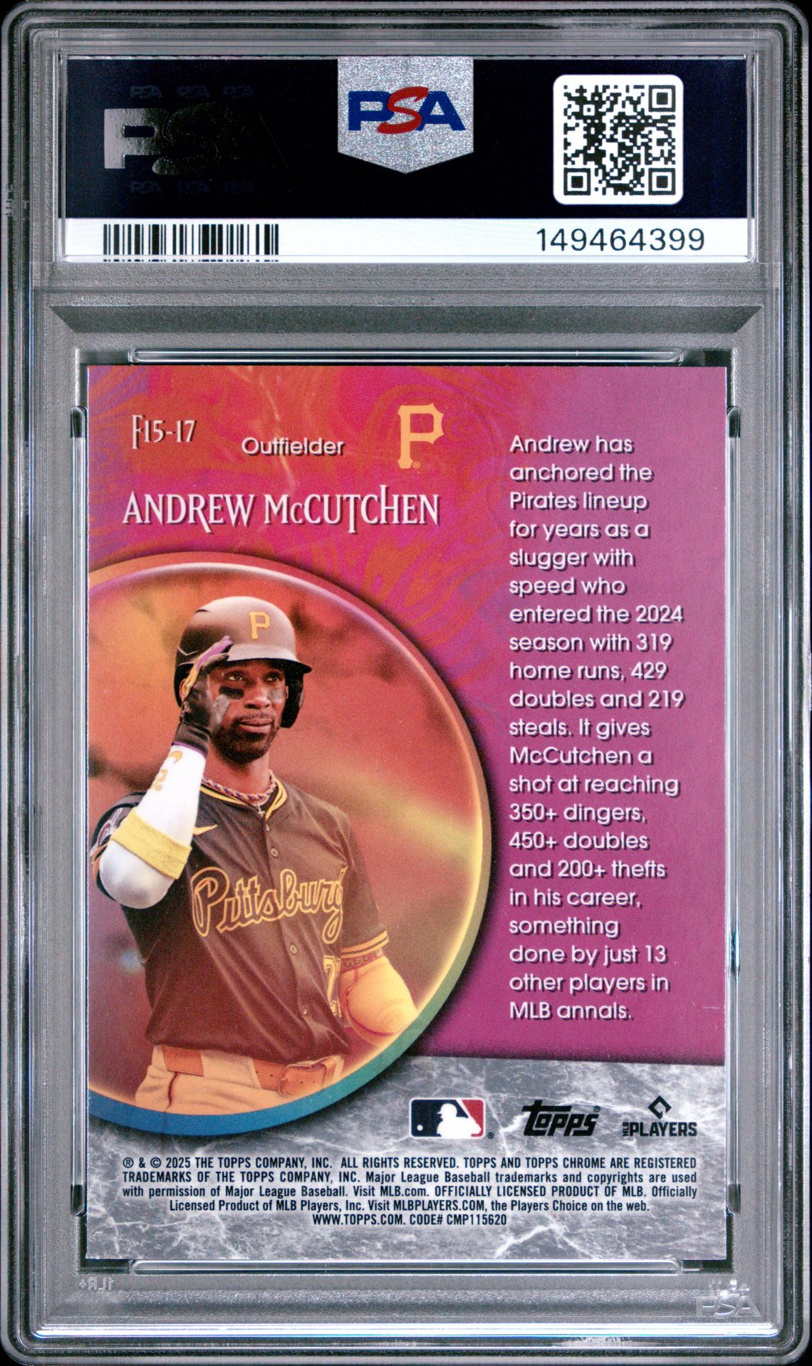 2025 Topps Chrome Update Fortune 15 Andrew Mccutchen #17 (Fortune 15-Green Refractor) Mint 9 back