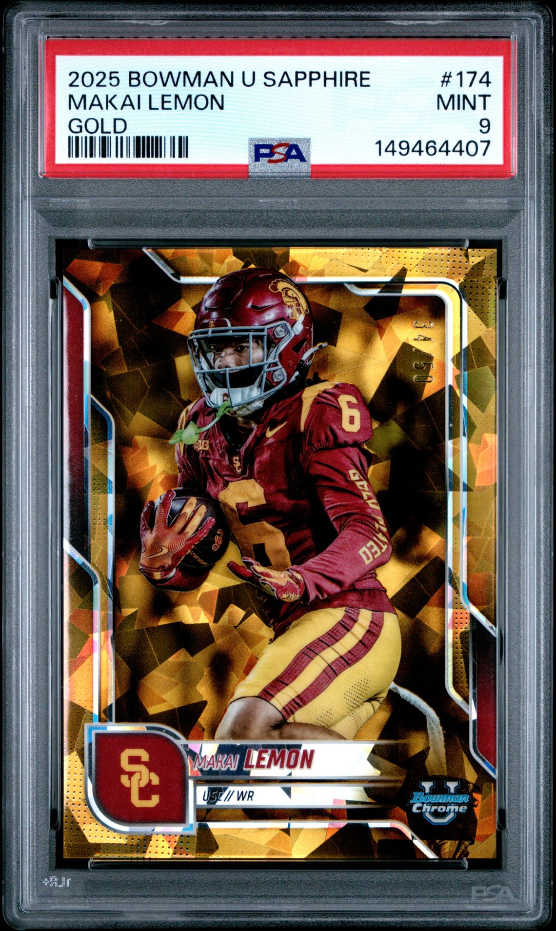 2025 Bowman University Chrome Sapphire Makai Lemon #174 (Gold) Mint 9 front