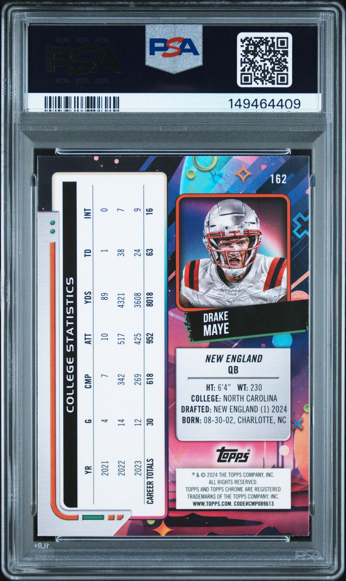 2024 Topps Cosmic Chrome Drake Maye #162 Nm-Mt 8 back