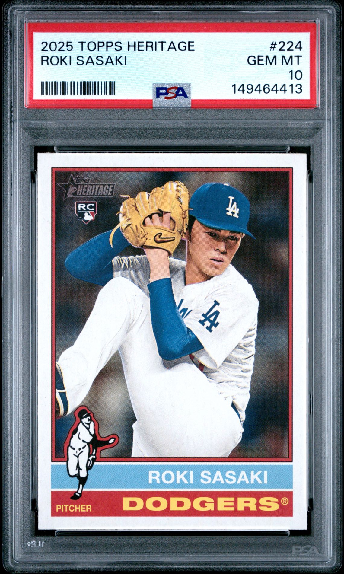2025 Topps Heritage Roki Sasaki #224 Gem Mt 10 front view - PSA graded GEM MT 10
