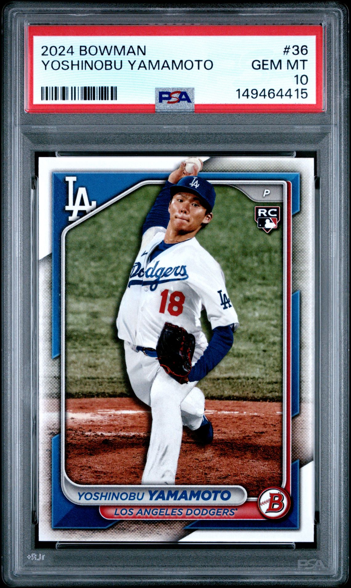 2024 Bowman Yoshinobu Yamamoto #36 Gem Mt 10 front view - PSA graded GEM MT 10