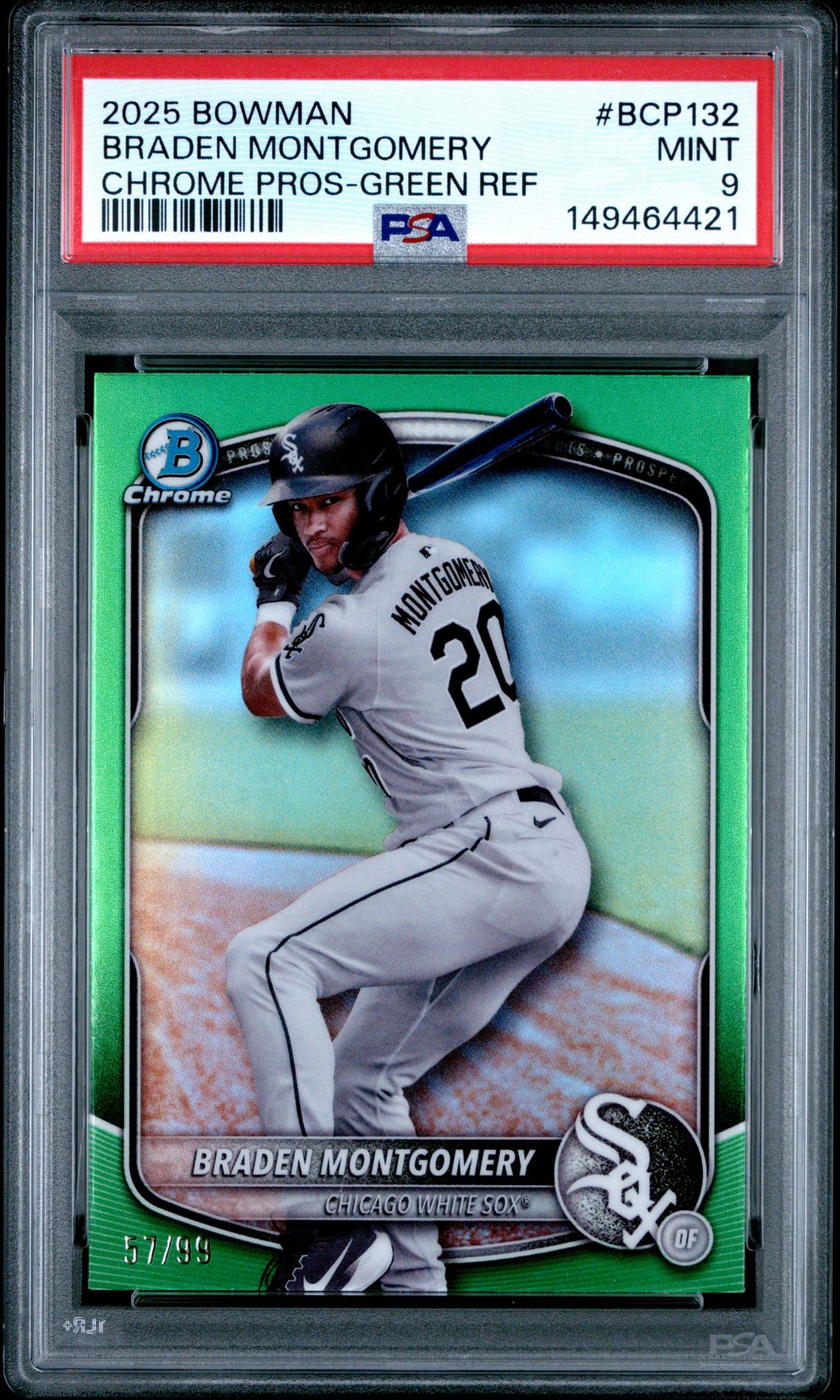 2025 Bowman Chrome Prospects Braden Montgomery #Bcp132 (Chrome Pros-Green Ref) Mint 9 front