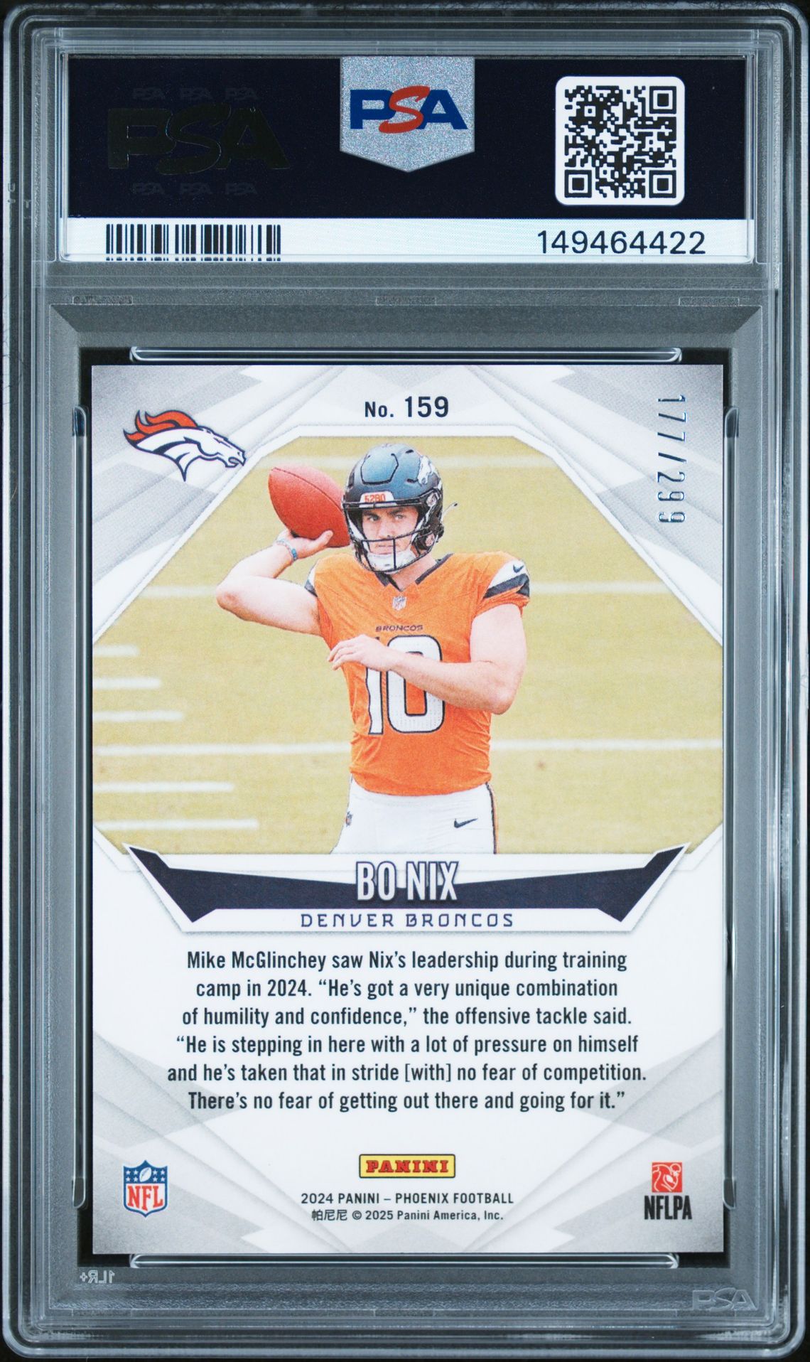 2024 Panini Phoenix Bo Nix #159 (Red Fade) Mint 9 back