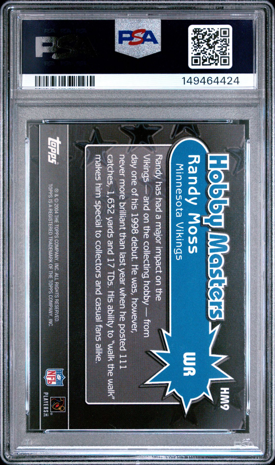 2004 Topps Hobby Masters Randy Moss #Hm9 (Hobby Masters) Mint 9 back