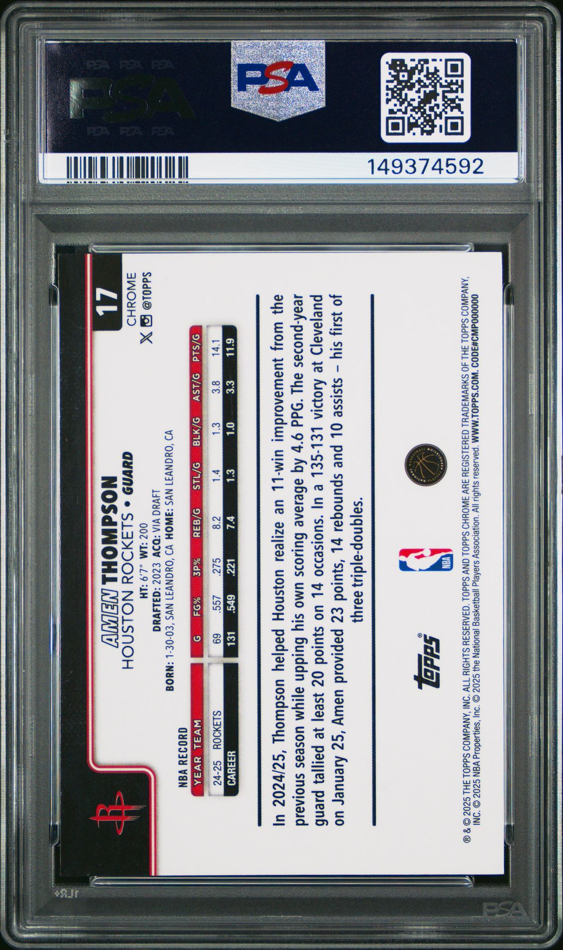 2025 Topps Chrome Amen Thompson #17 (Purple Basketball Ref) Nm-Mt 8 back