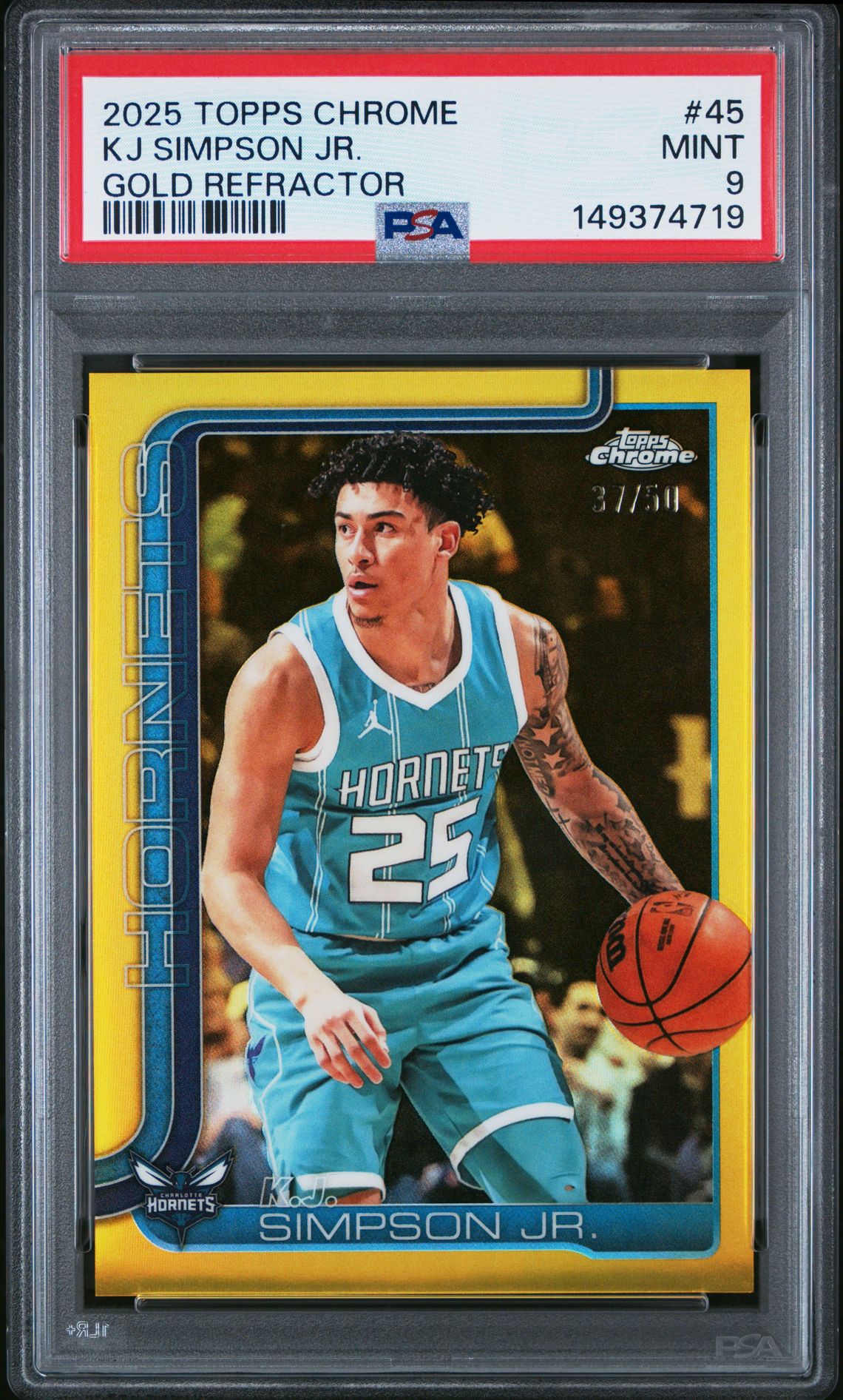 2025 Topps Chrome Kj Simpson Jr. #45 (Gold Refractor) Mint 9 front