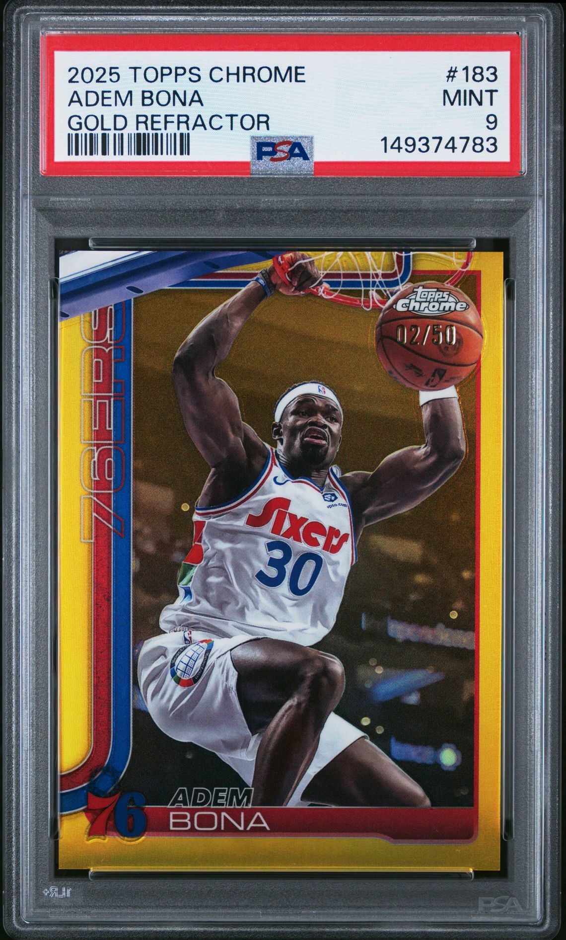 2025 Topps Chrome Adem Bona #183 (Gold Refractor) Mint 9 front