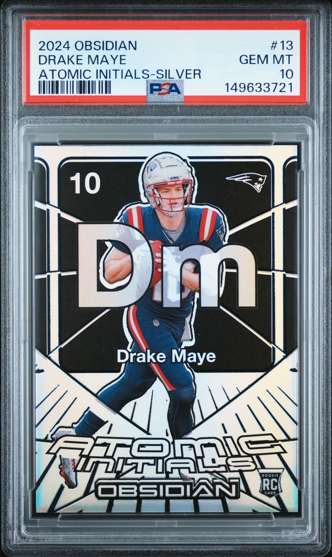 2024 Panini PANINI OBSIDIAN ATOMIC INITIALS SILVER #13 Drake Maye front