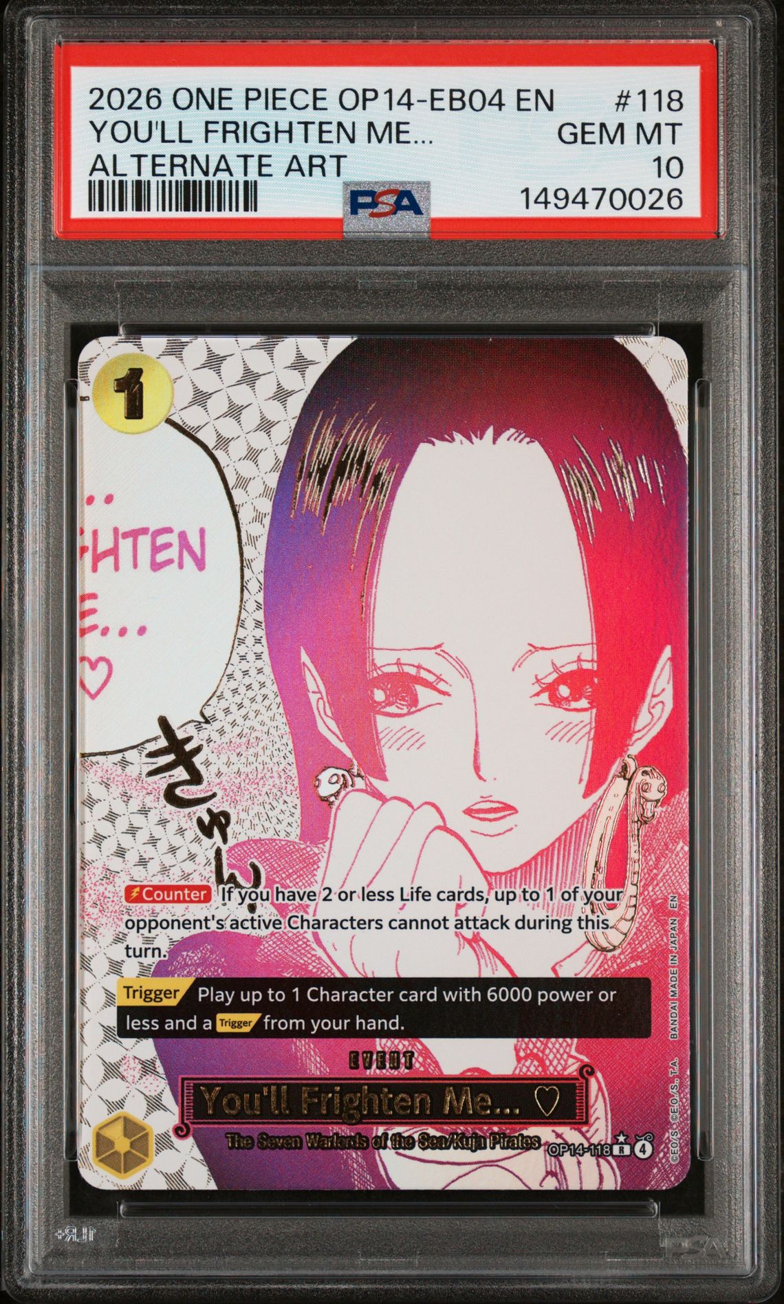 2026 One Piece Op14-Eb04-The Azure Sea's Seven You'll Frighten Me... #118 (Alternate Art) Gem Mt 10 front