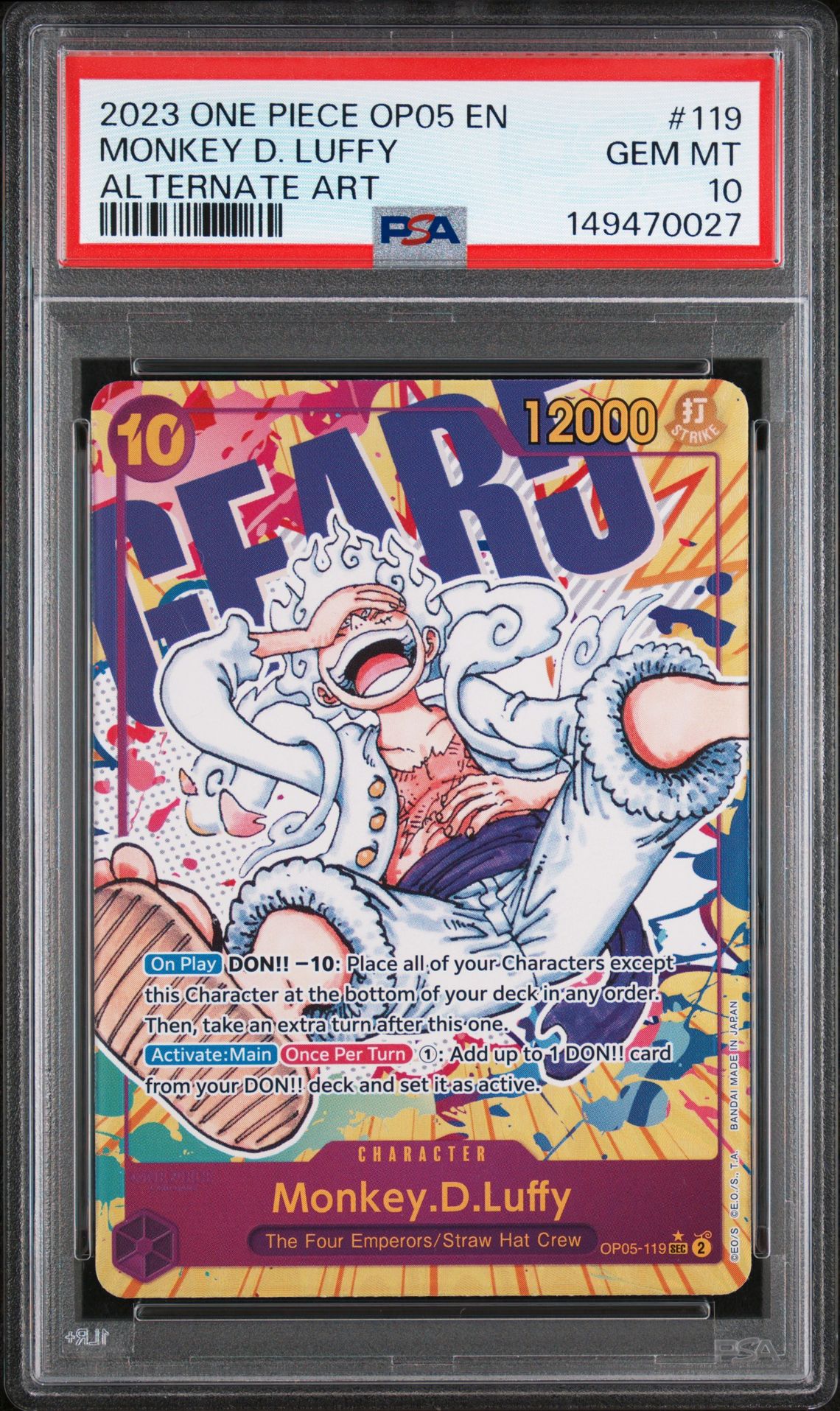 2023 One Piece Op05-Awakening Of The New Era Monkey D. Luffy #119 (Alternate Art) Gem Mt 10 front