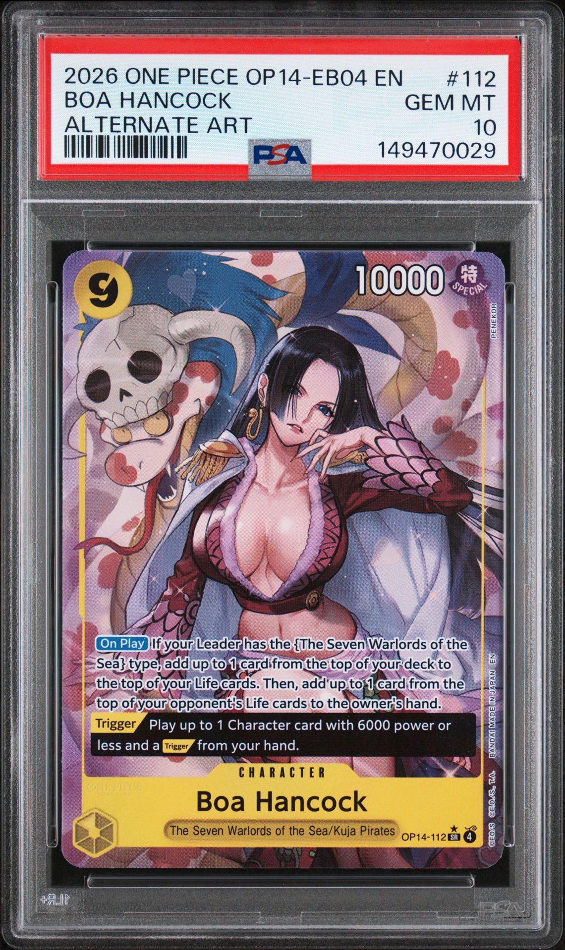 2026 One Piece Op14-Eb04-The Azure Sea's Seven Boa Hancock #112 (Alternate Art) Gem Mt 10 front