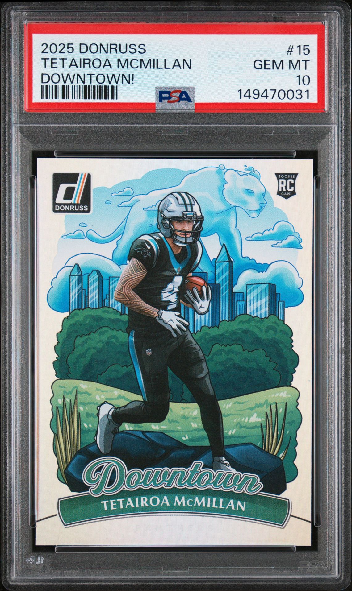 2025 Panini Donruss Downtown Tetairoa Mcmillan #15 Gem Mt 10 front view - PSA graded GEM MT 10
