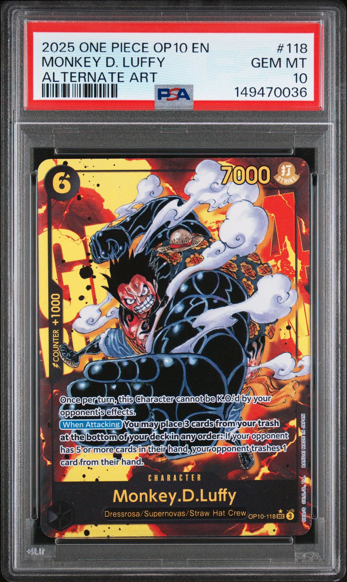 2025 One Piece Op10-Royal Blood Monkey D. Luffy #118 (Alternate Art) Gem Mt 10 front