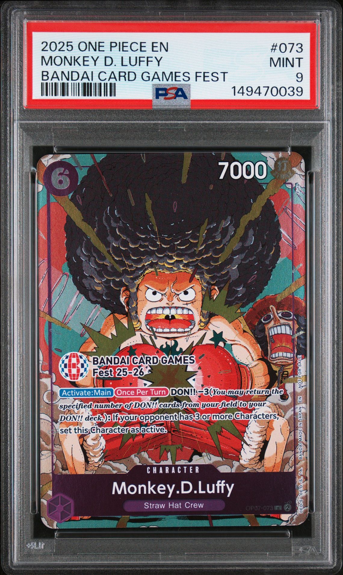 2025 One Piece Promos Monkey D. Luffy #073 (Bandai Card Games Fest) Mint 9 front