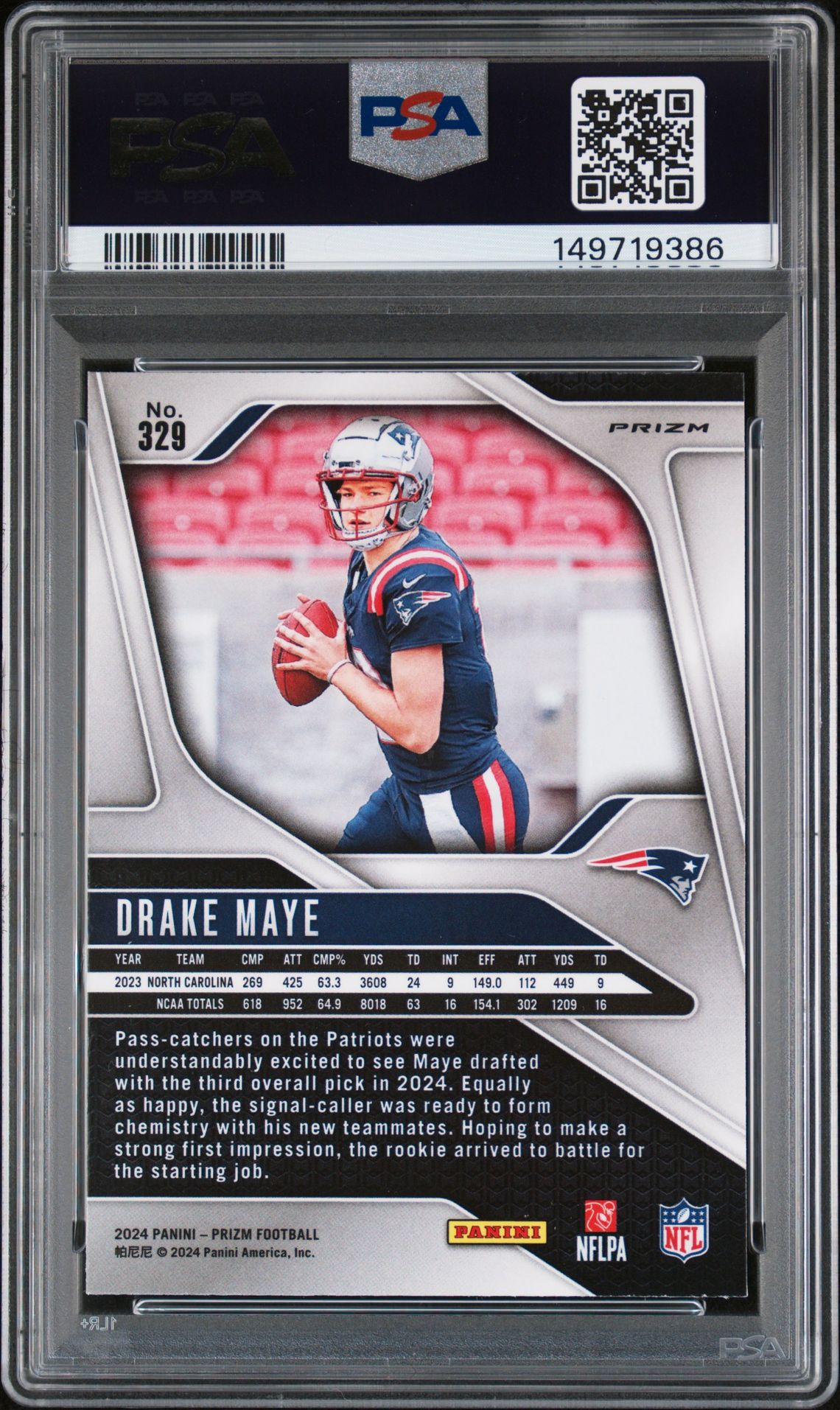 2024 Panini Prizm Drake Maye #329 (Silver Prizm) Mint 9 back