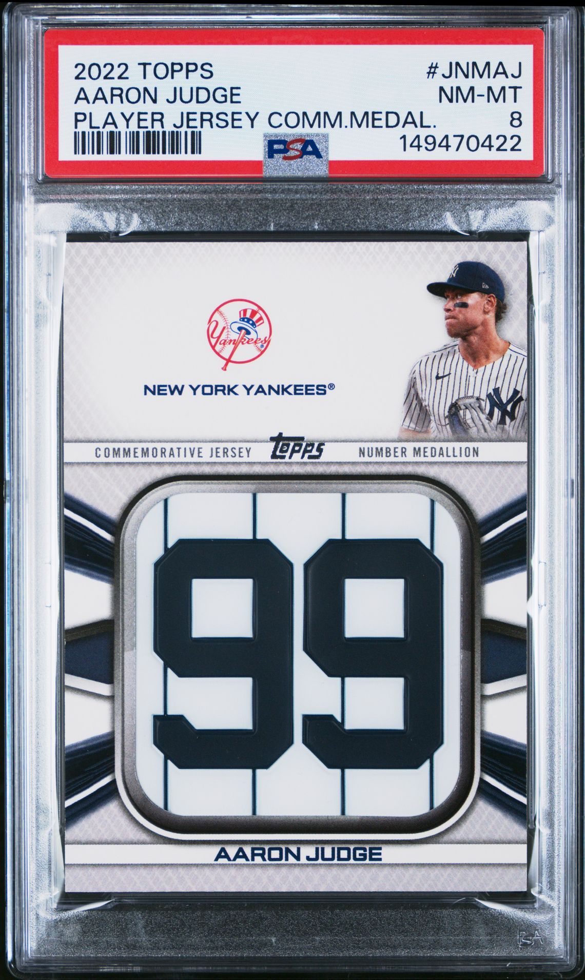 2022 Topps TOPPS PLAYER JERSEY COMMEMORATIVE MEDALLION PLAYER JERSEY COMM.MEDAL. #JNMAJ Aaron Judge front