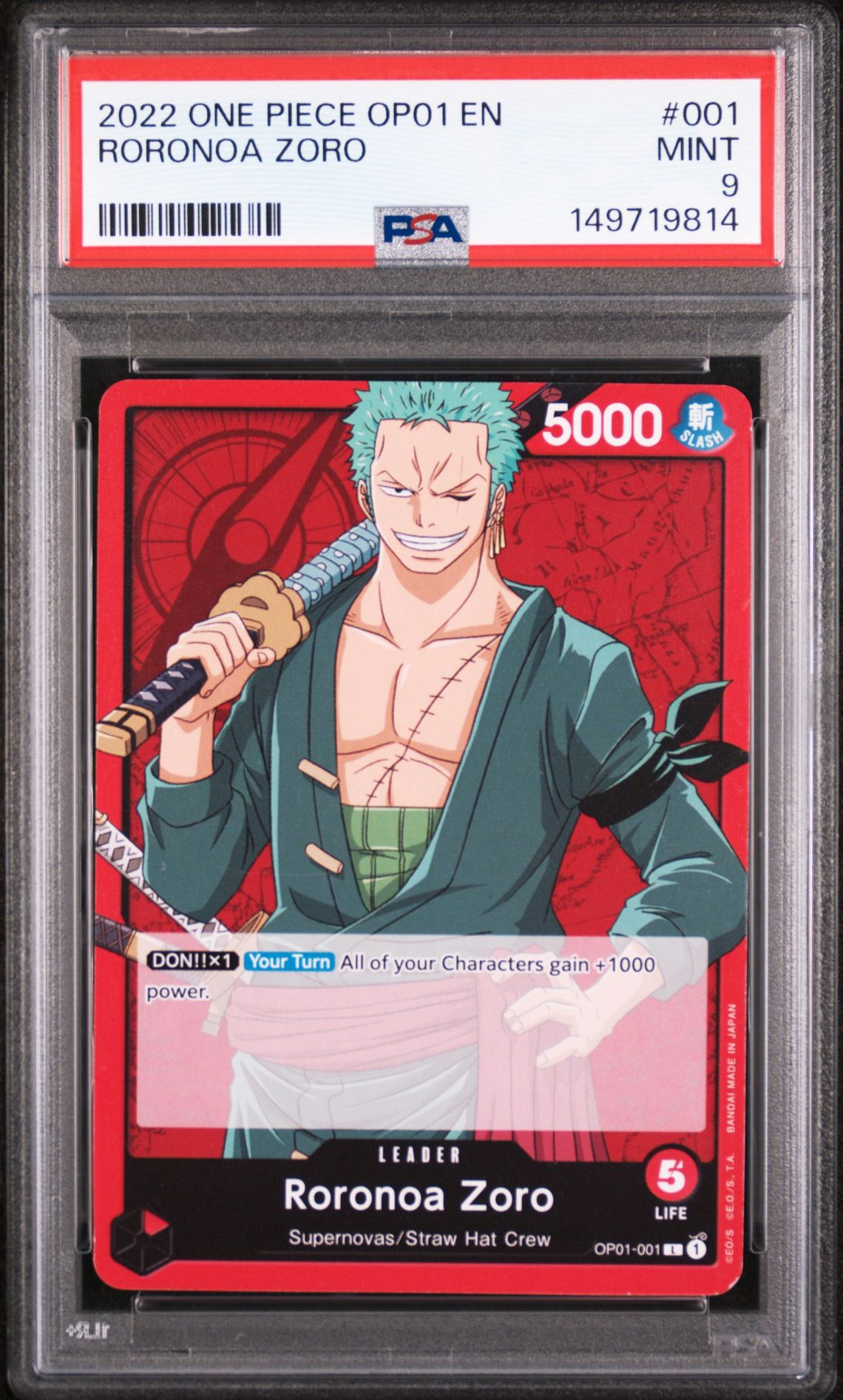 2022 One Piece Op01-Romance Dawn Roronoa Zoro #001 Mint 9 front
