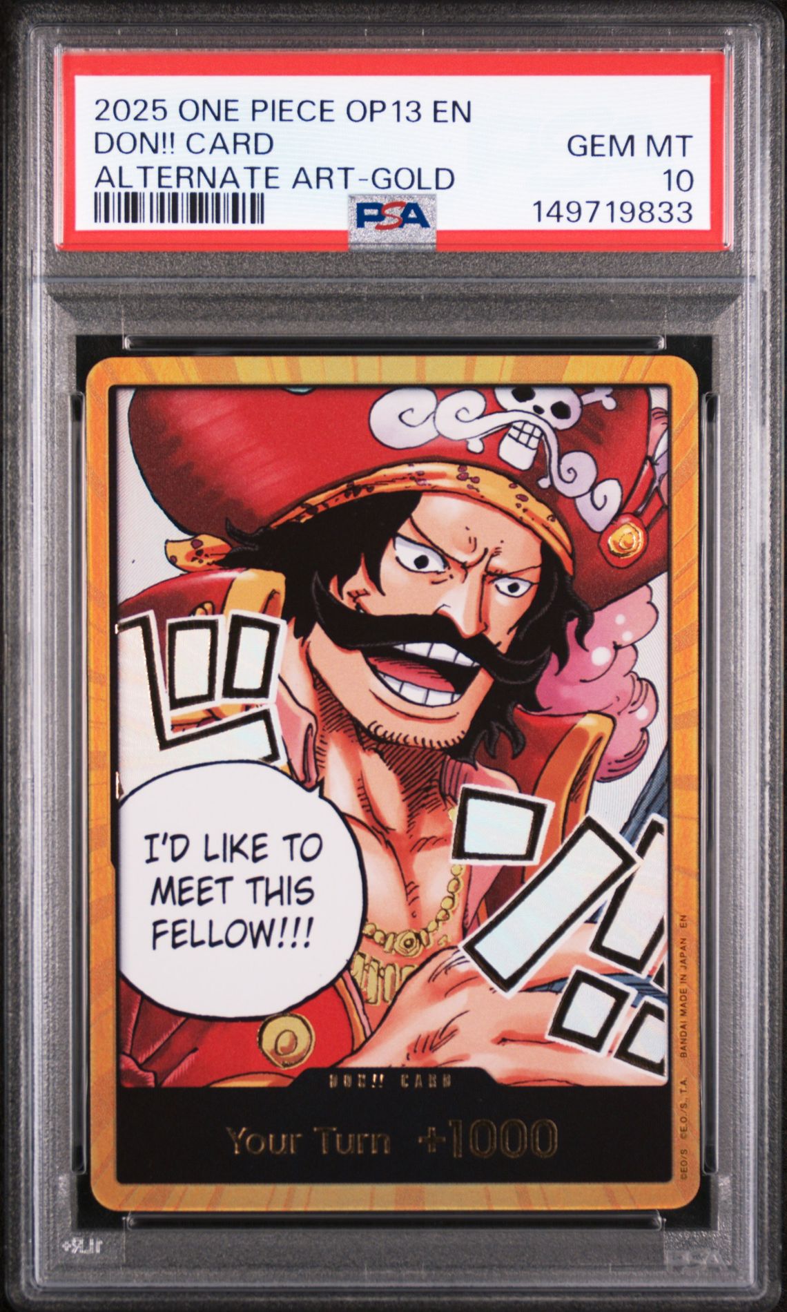 2025 One Piece Op13-Carrying On His Will Don!! Card (Alternate Art-Gold) Gem Mt 10 front