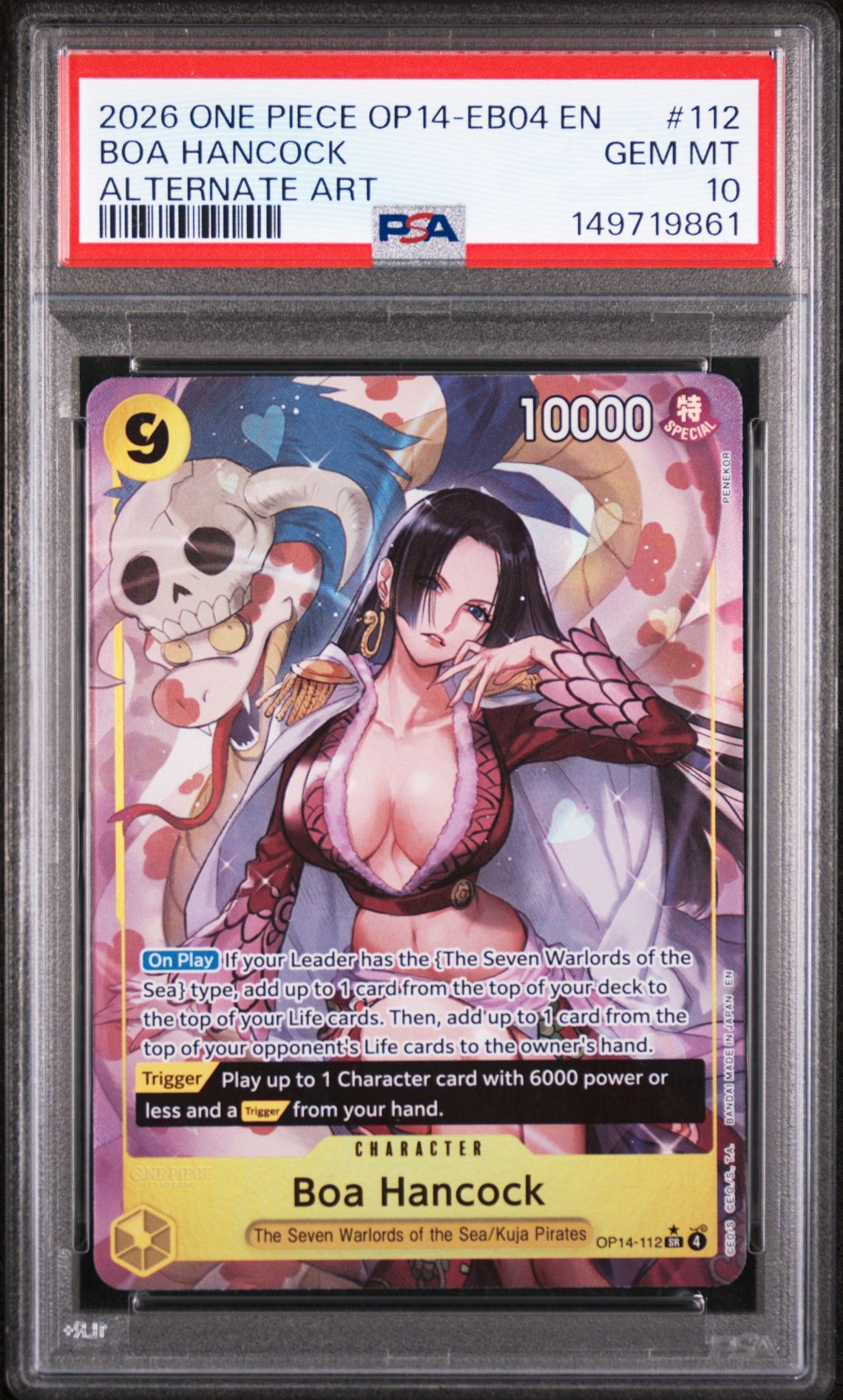 2026 One Piece Op14-Eb04-The Azure Sea's Seven Boa Hancock #112 (Alternate Art) Gem Mt 10 front view - PSA graded GEM MT 10