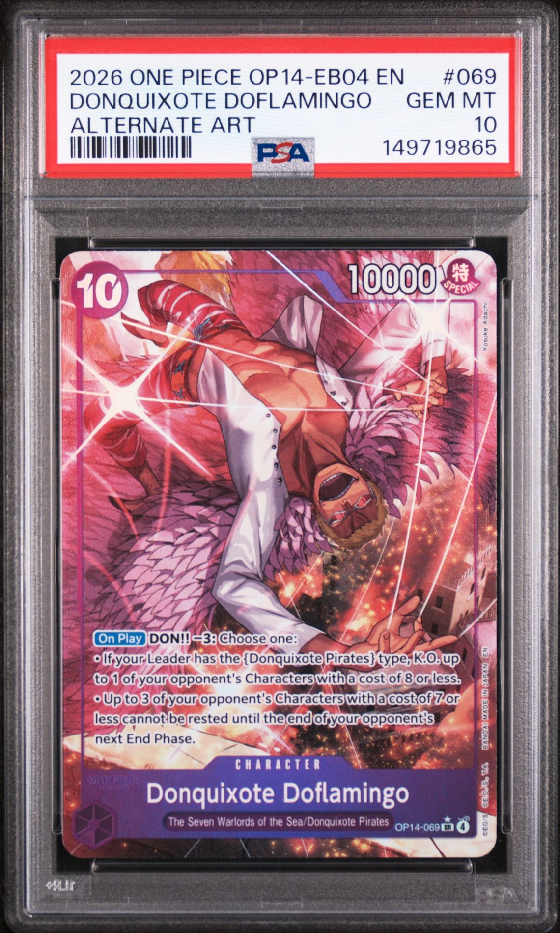 2026 One Piece Op14-Eb04-The Azure Sea's Seven Donquixote Doflamingo #069 (Alternate Art) Gem Mt 10 front