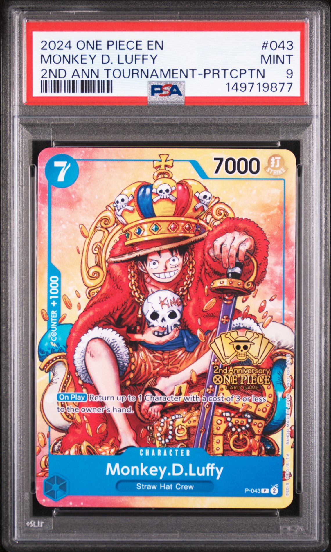 2024 One Piece Promos Monkey D. Luffy #043 (2Nd Ann Tournament-Prtcptn) Mint 9 front