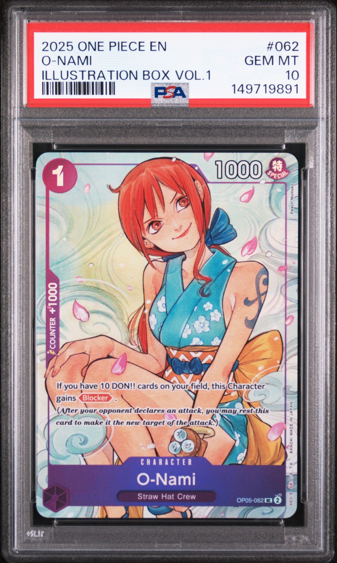 2025 One Piece Promos O-Nami #062 (Illustration Box Vol.1) Gem Mt 10 front view - PSA graded GEM MT 10