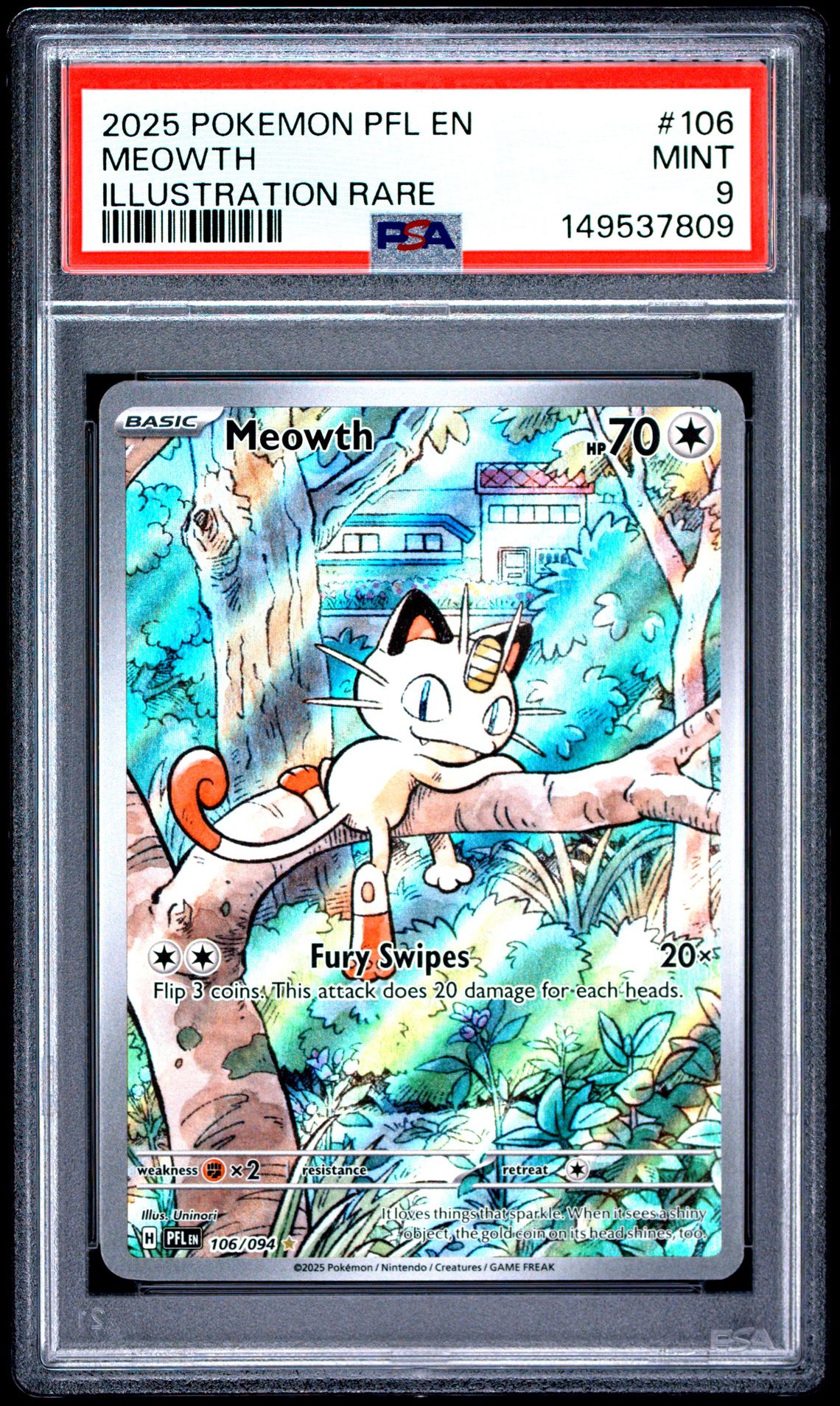 2025 Pokemon Pfl En-Phantasmal Flames Meowth #106 (Illustration Rare) Mint 9 front
