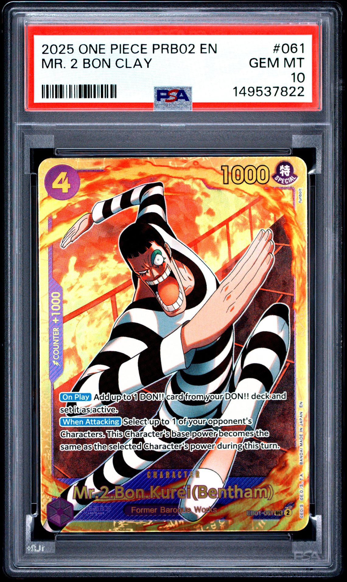 2025 One Piece Prb02-Premium Booster -One Piece Card The Best- Vol.2 Mr. 2 Bon Clay #061 Gem Mt 10 front