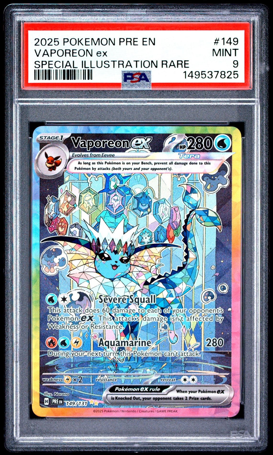2025 Pokemon Pre En-Prismatic Evolutions Vaporeon Ex #149 (Special Illustration Rare) Mint 9 front