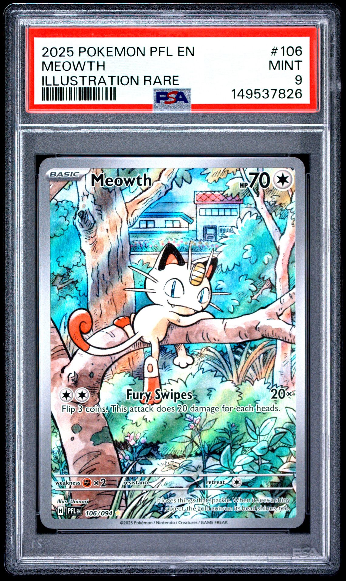 2025 Pokemon Pfl En-Phantasmal Flames Meowth #106 (Illustration Rare) Mint 9 front