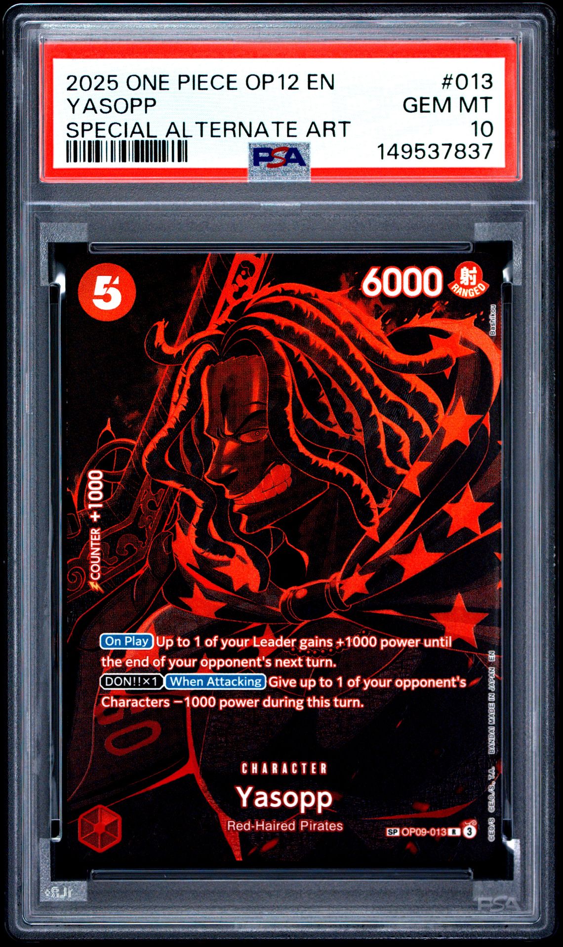 2025 One Piece Op12-Legacy Of The Master Yasopp #013 (Special Alternate Art) Gem Mt 10 front