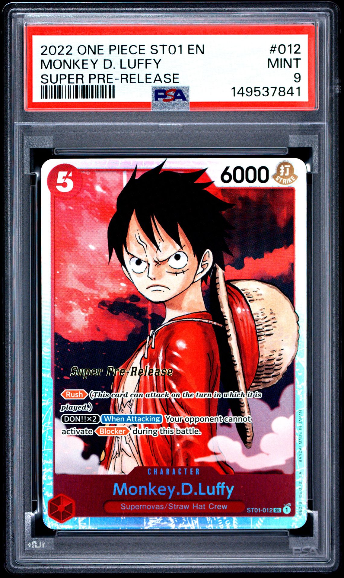 2022 One Piece Starter Deck St01-Straw Hat Crew Monkey D. Luffy #012 (Super Pre-Release) Mint 9 front