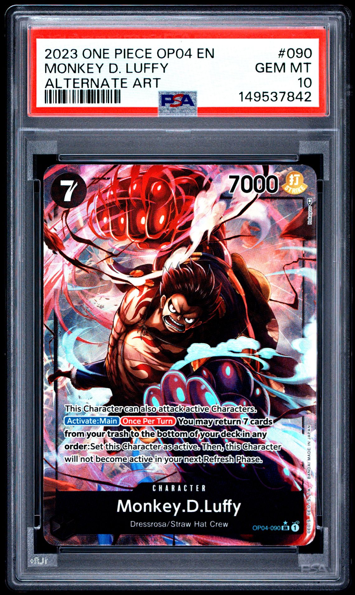2023 One Piece Op04-Kingdoms Of Intrigue Monkey D. Luffy #090 (Alternate Art) Gem Mt 10 front