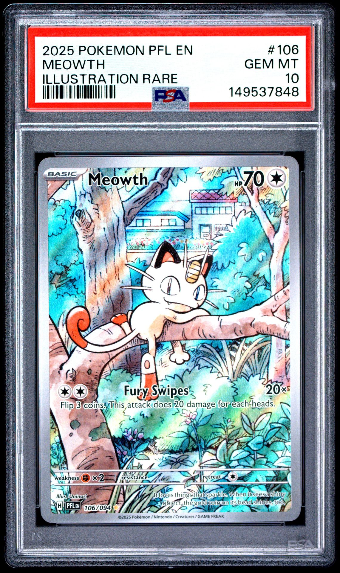2025 Pokemon Pfl En-Phantasmal Flames Meowth #106 (Illustration Rare) Gem Mt 10 front