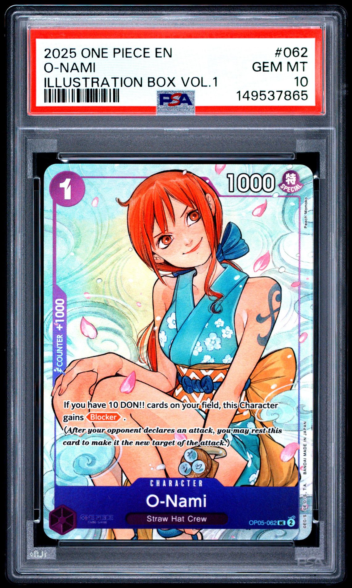 2025 One Piece Promos O-Nami #062 (Illustration Box Vol.1) Gem Mt 10 front view - PSA graded GEM MT 10