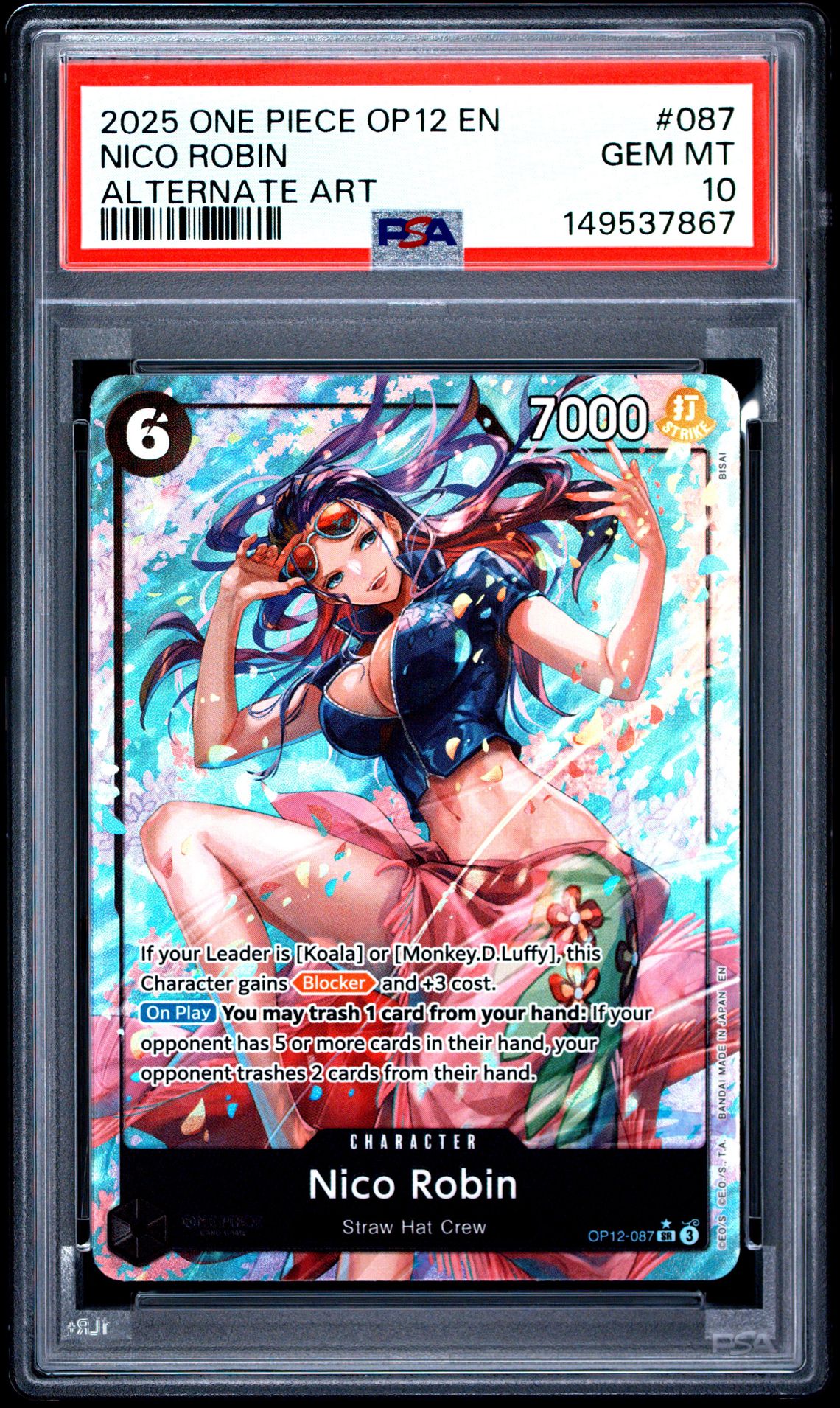 2025 One Piece Op12-Legacy Of The Master Nico Robin #087 (Alternate Art) Gem Mt 10 front view - PSA graded GEM MT 10