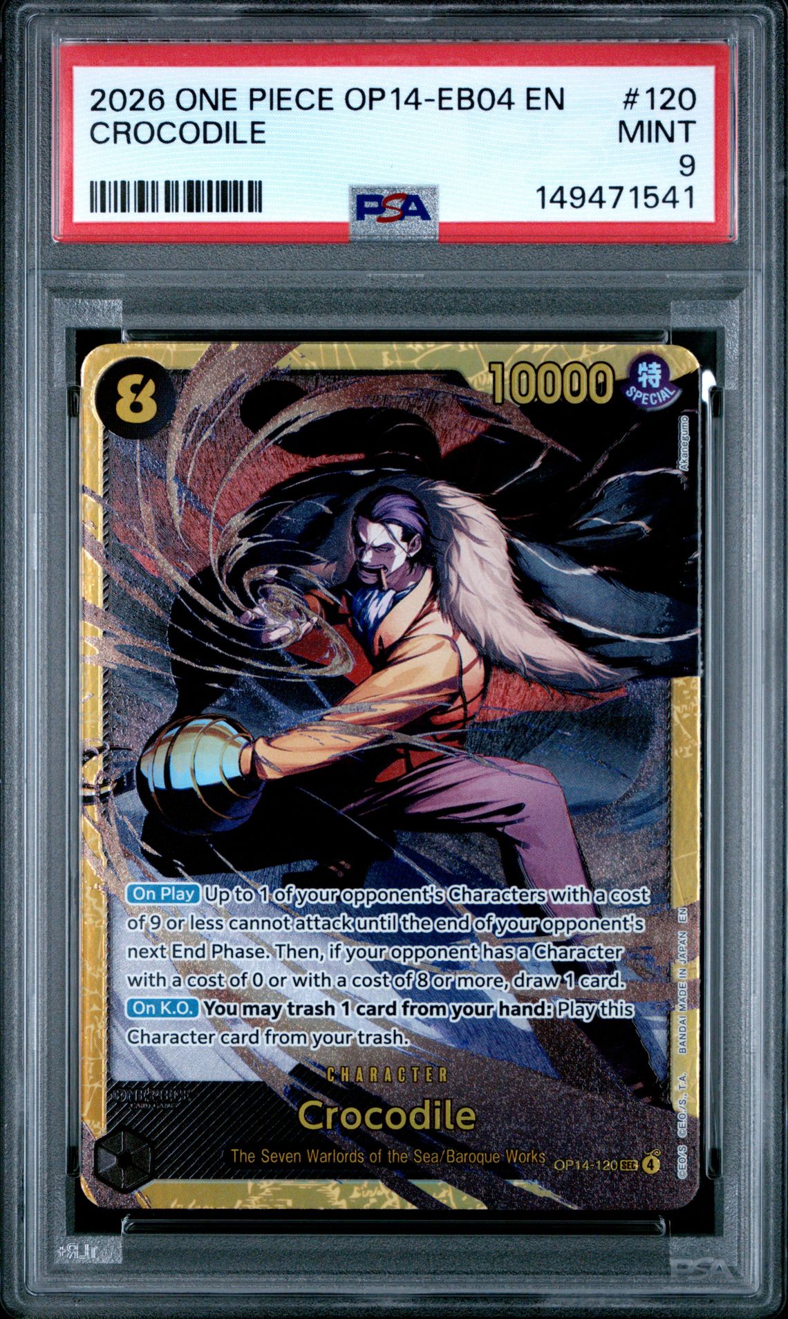 2026 One Piece Op14-Eb04-The Azure Sea's Seven Crocodile #120 Mint 9 front