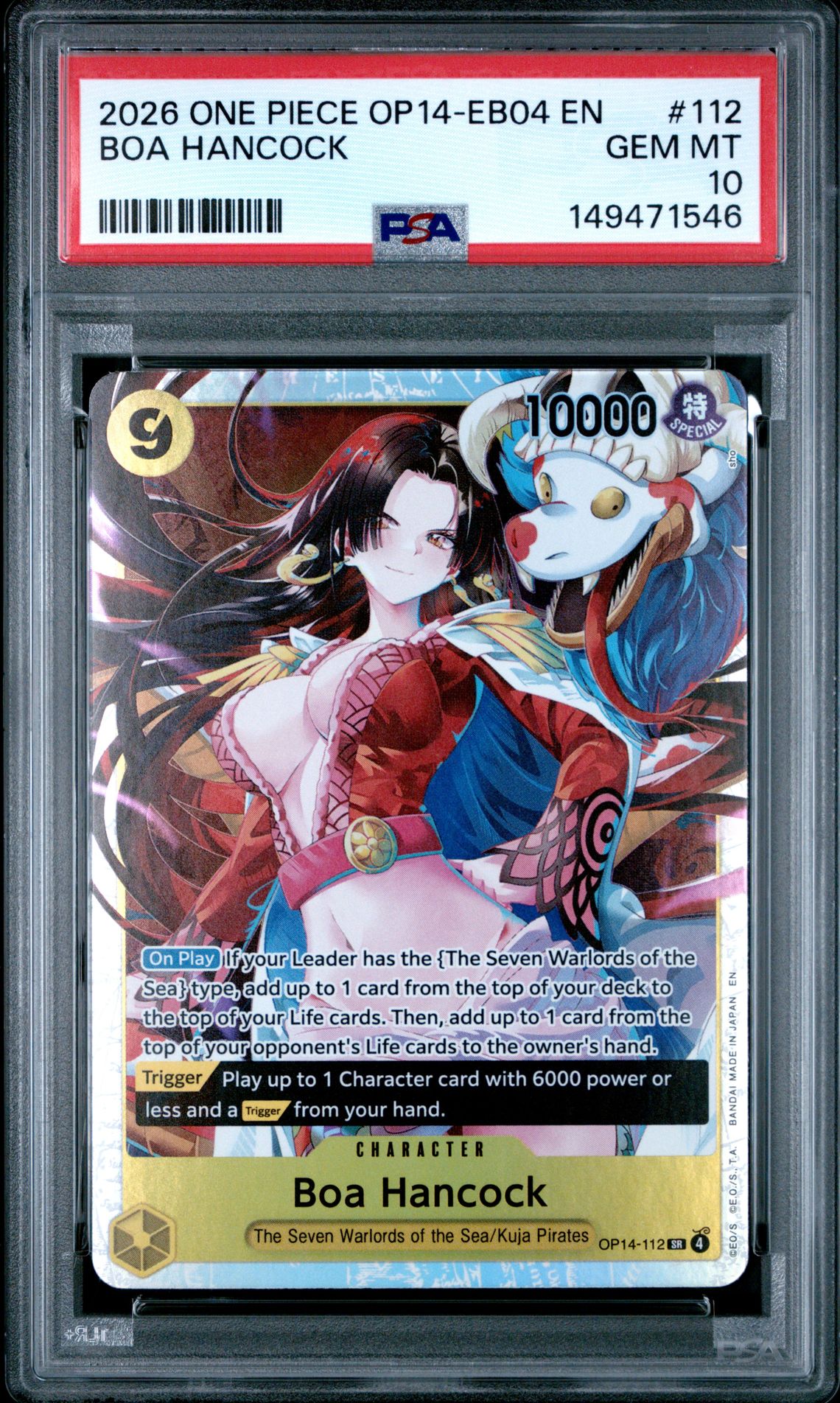 2026 One Piece Op14-Eb04-The Azure Sea's Seven Boa Hancock #112 Gem Mt 10 front view - PSA graded GEM MT 10