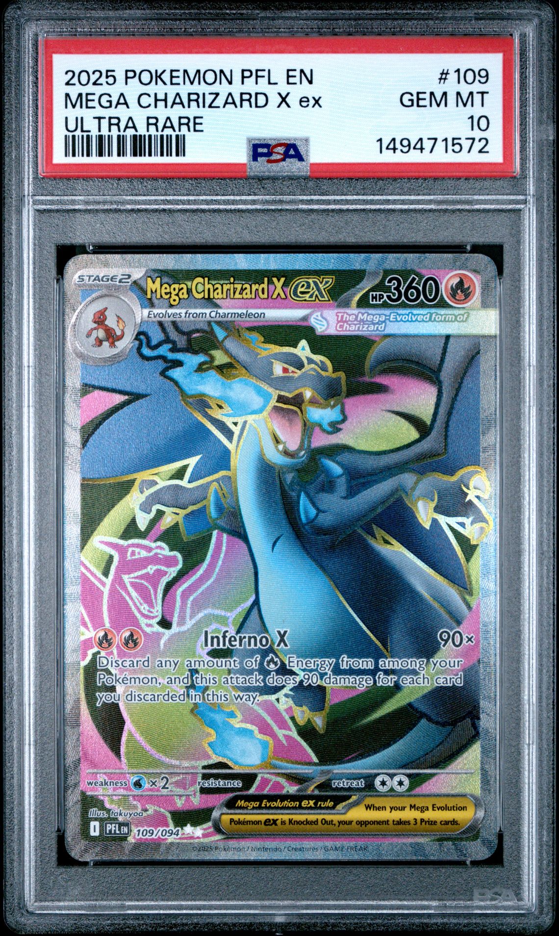 2025 Pokemon Pfl En-Phantasmal Flames Mega Charizard X Ex #109 (Ultra Rare) Gem Mt 10 front