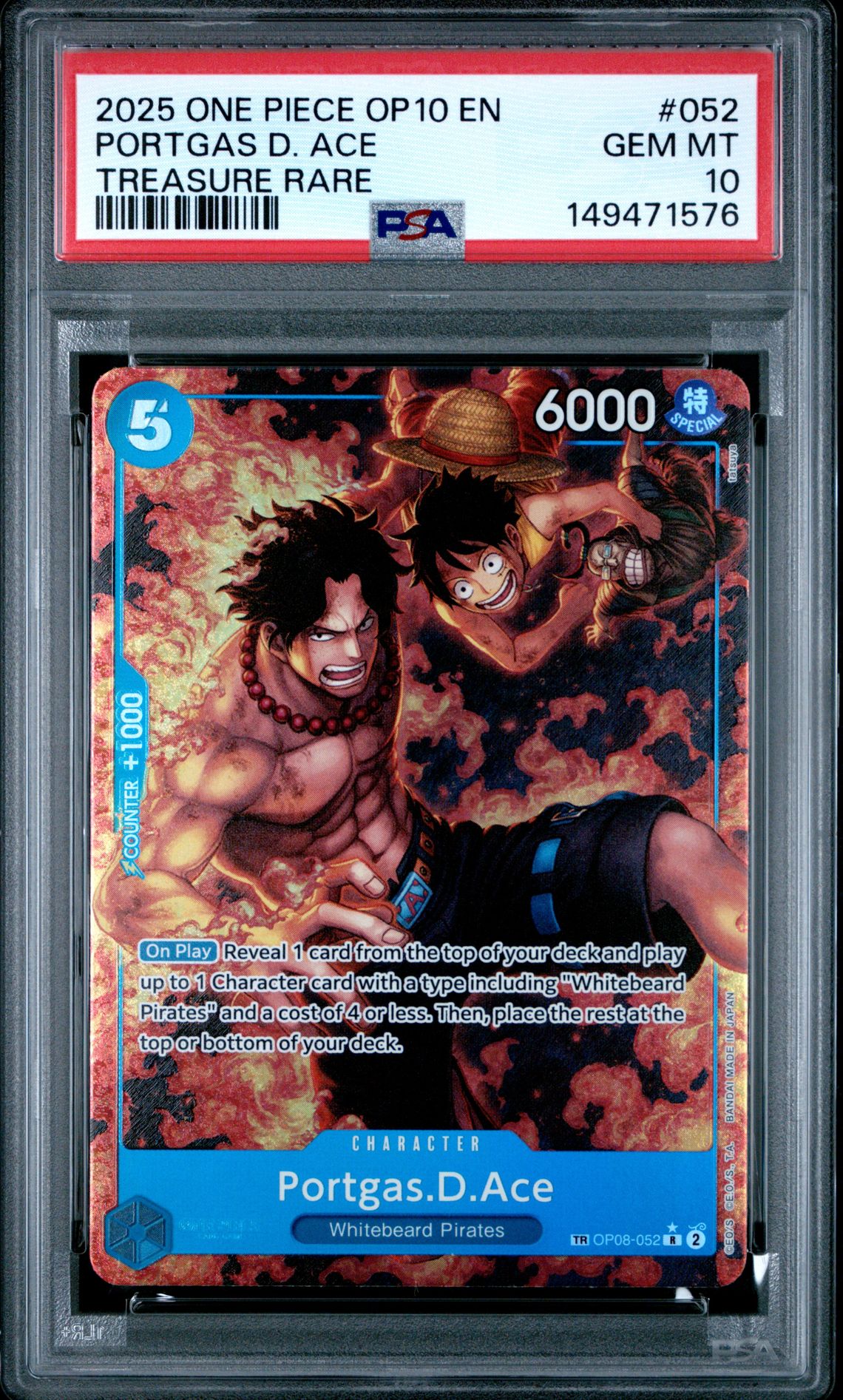2025 One Piece Op10-Royal Blood Portgas D. Ace #052 (Treasure Rare) Gem Mt 10 front